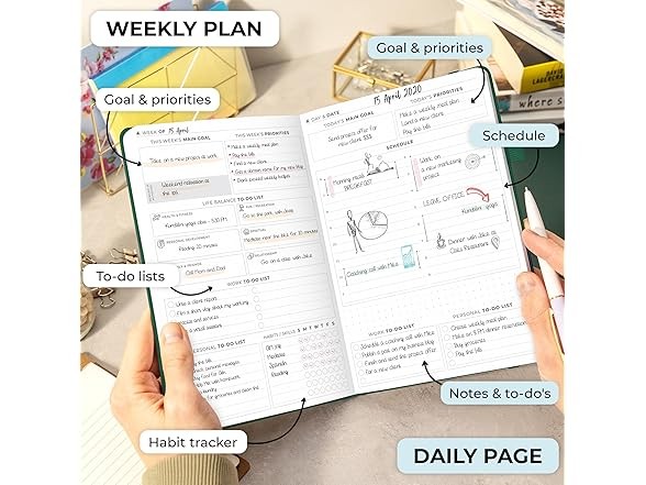 Clever Fox Daily Premium Planner & Goal Journal Forest Green A5 (5.8” x 8.3”)