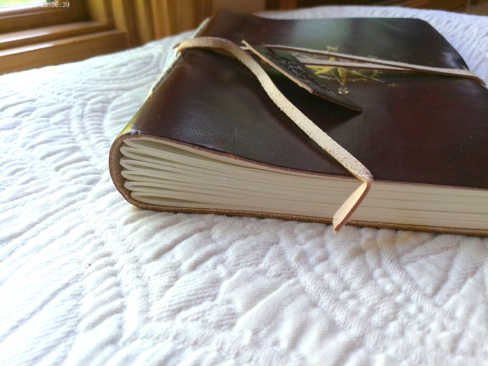 GENUINE LEATHER HANDMADE 144 LINED PAGES INDIA EMBOSSED COMPASS WALNUT GLOSS #2