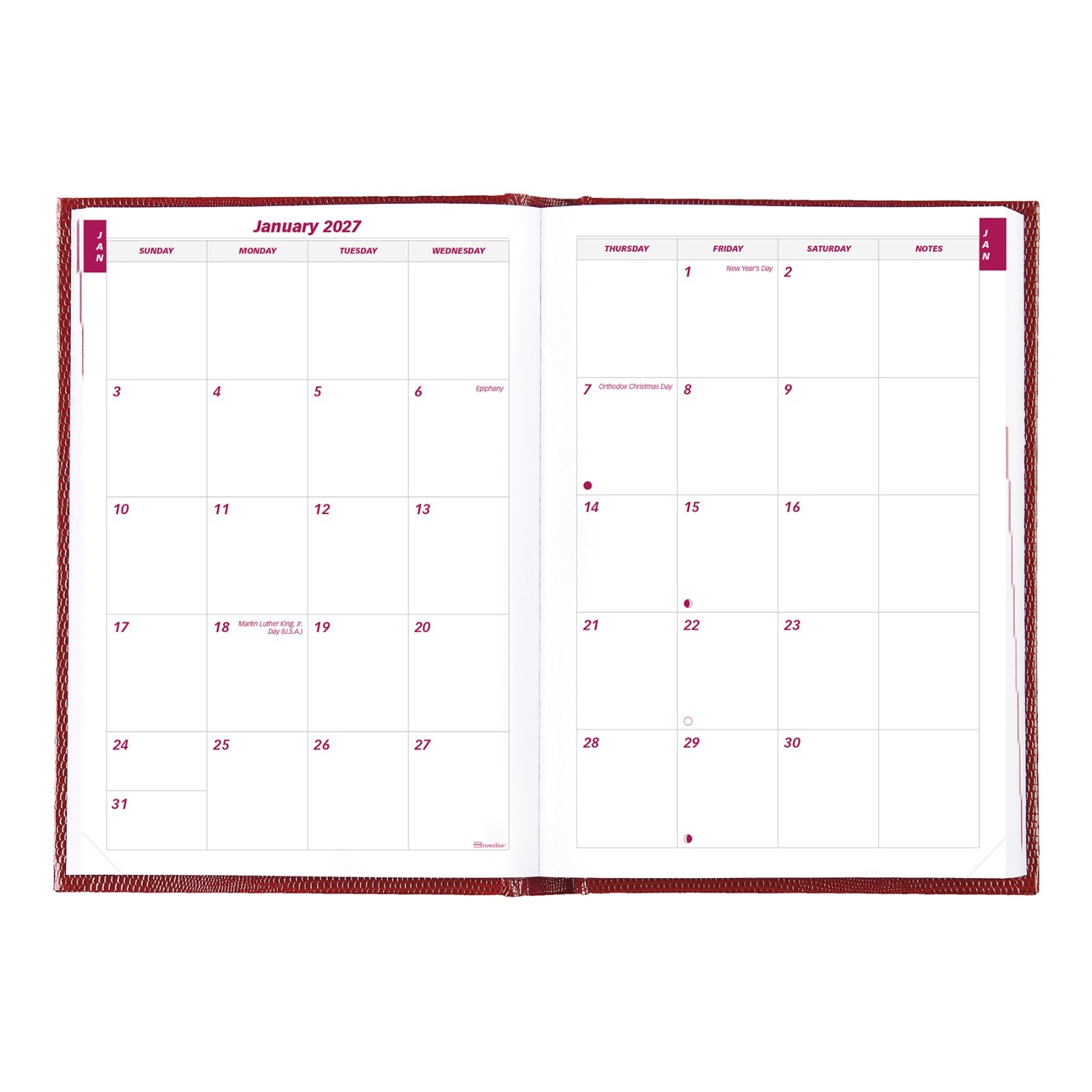 Brownline 2027 CB389.RED Daily Planner Diary, Hard Cover, 8-1/4 x 5-3/4″