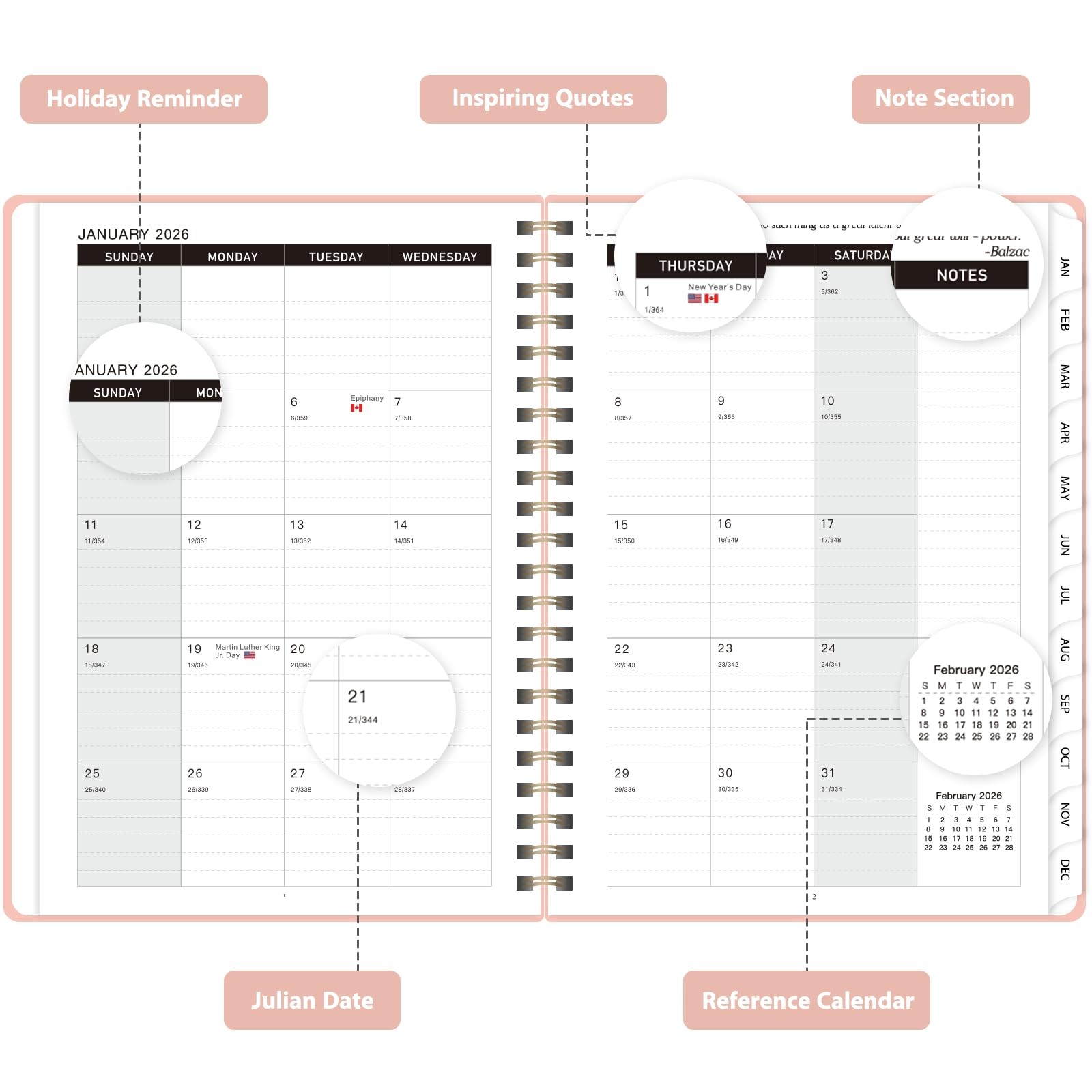 2026 Planner Weekly Monthly Academic Jan 2026 – Dec 2026 A5 (6.3” x 8.5”)