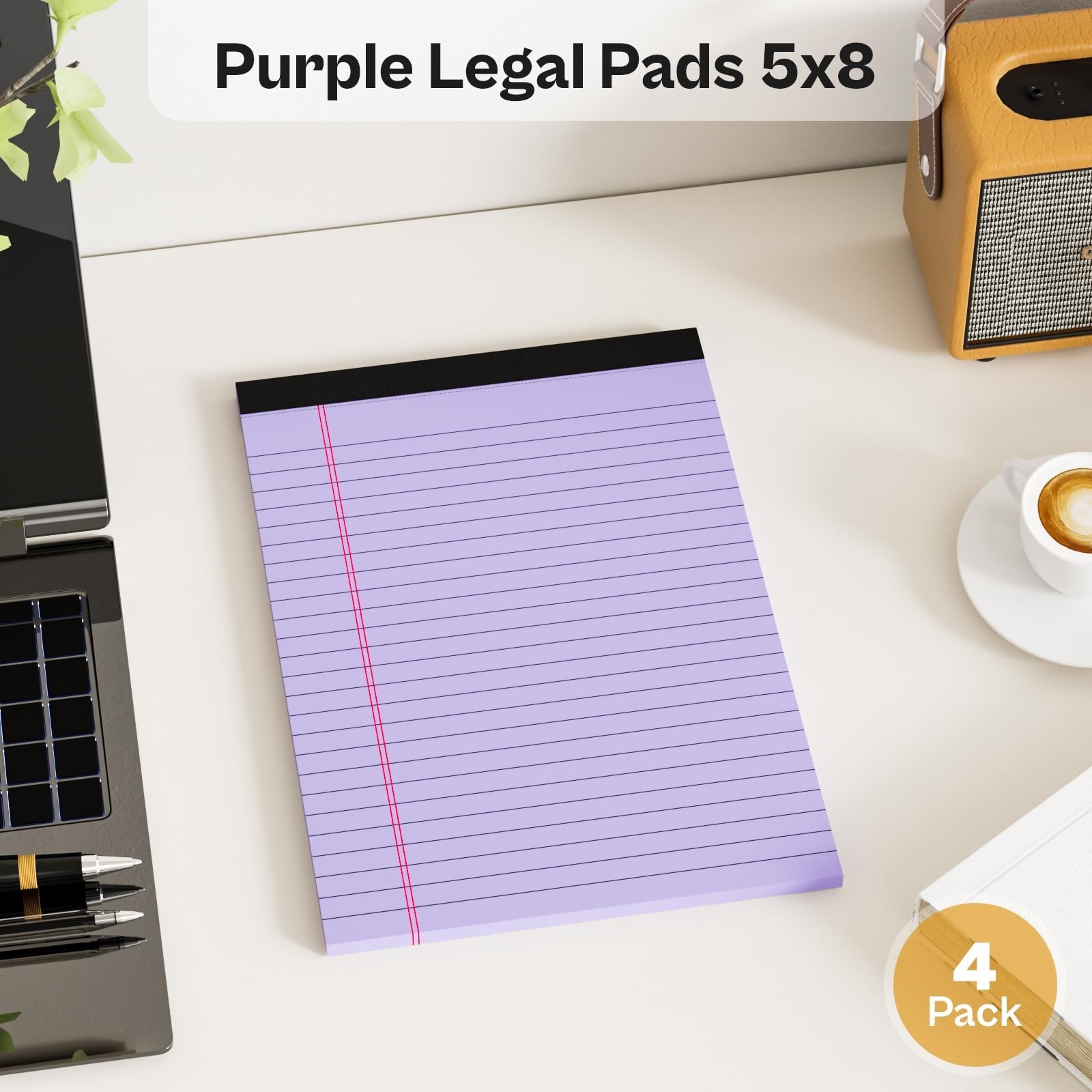 4 Pack Note Pads 5 x 8 Inch Purple Small Legal Pads 5 x 8 Colored Notepad 5 x…
