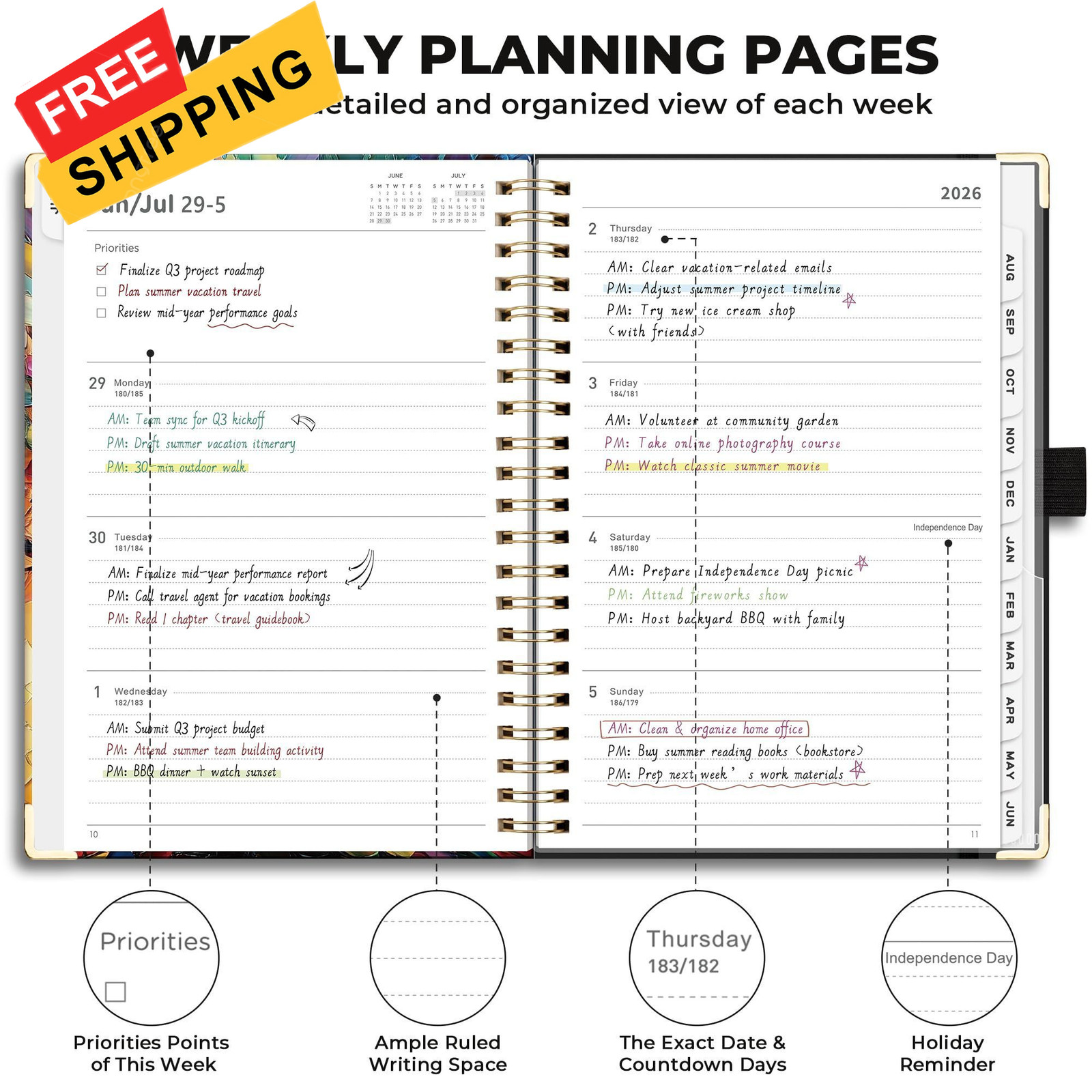 AHGXG Academic Planner 2026-2027, July 2026 – June 8.5″ x 11″, Colourful Tree