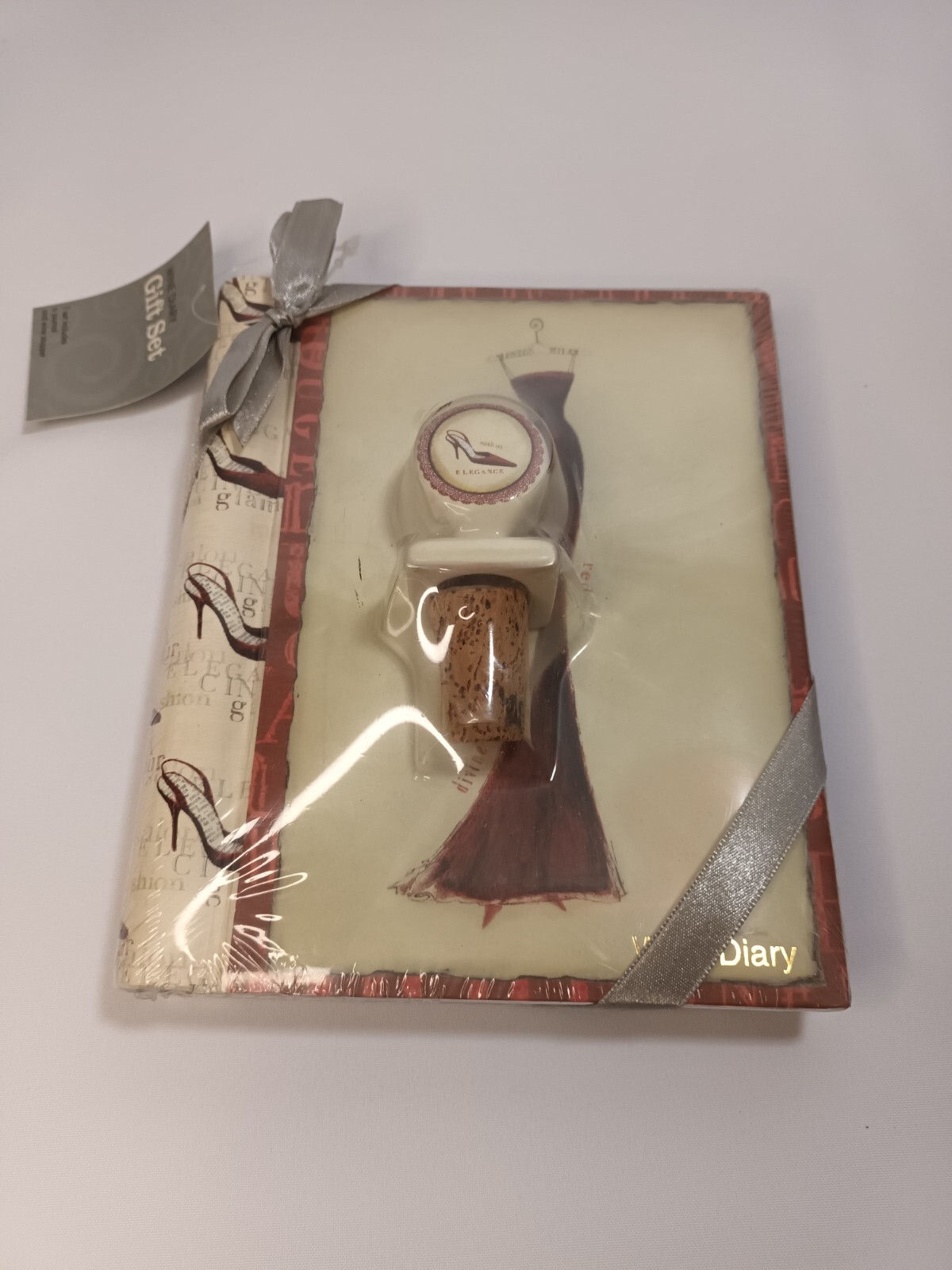 New Sealed Wine Journal Diary Gift Set Wine Cork Stopper Red Dress Glamour 2004