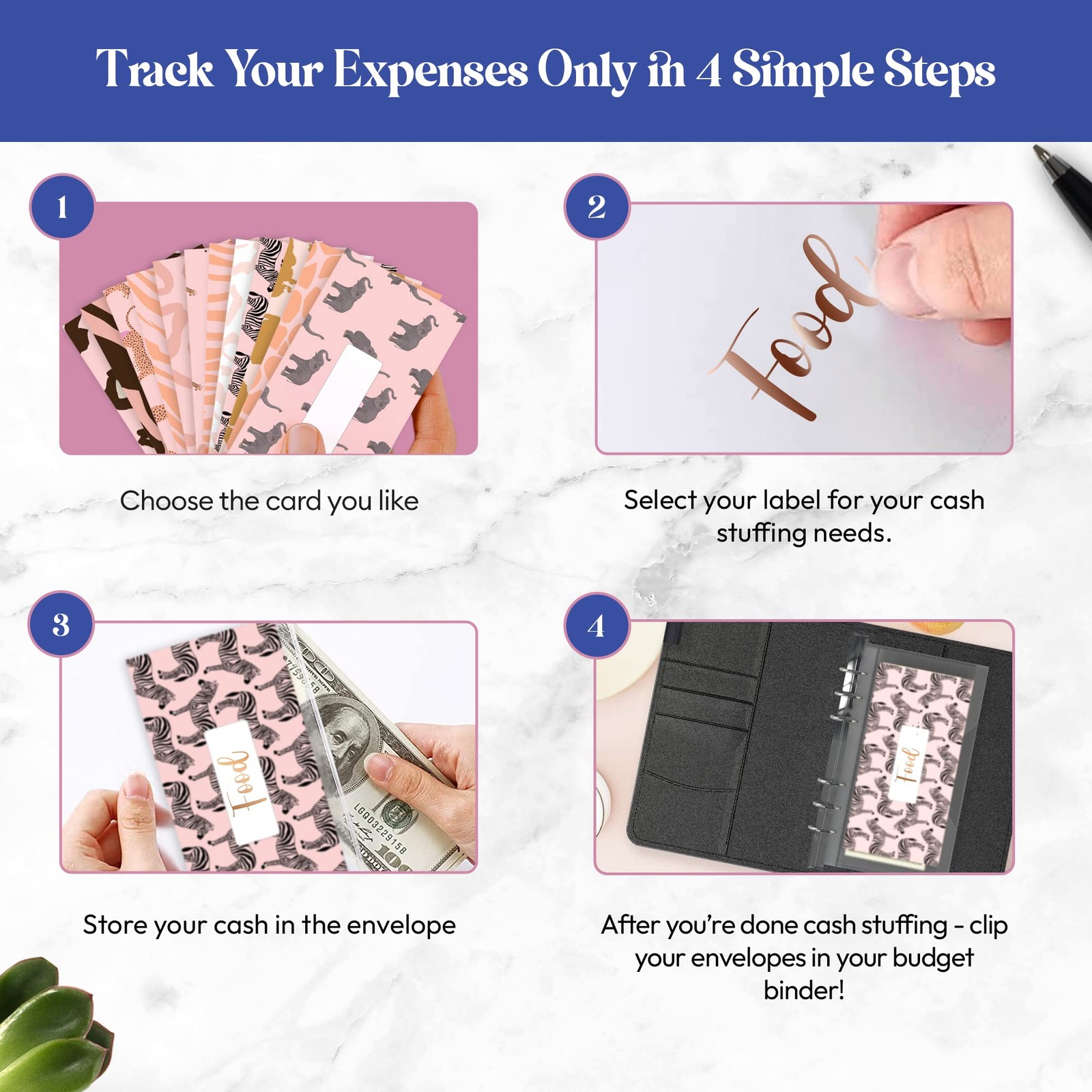 A6 Cash Envelopes for Budgeting Binder – 12 Pcs Pink Safari Themed Budget Bin…