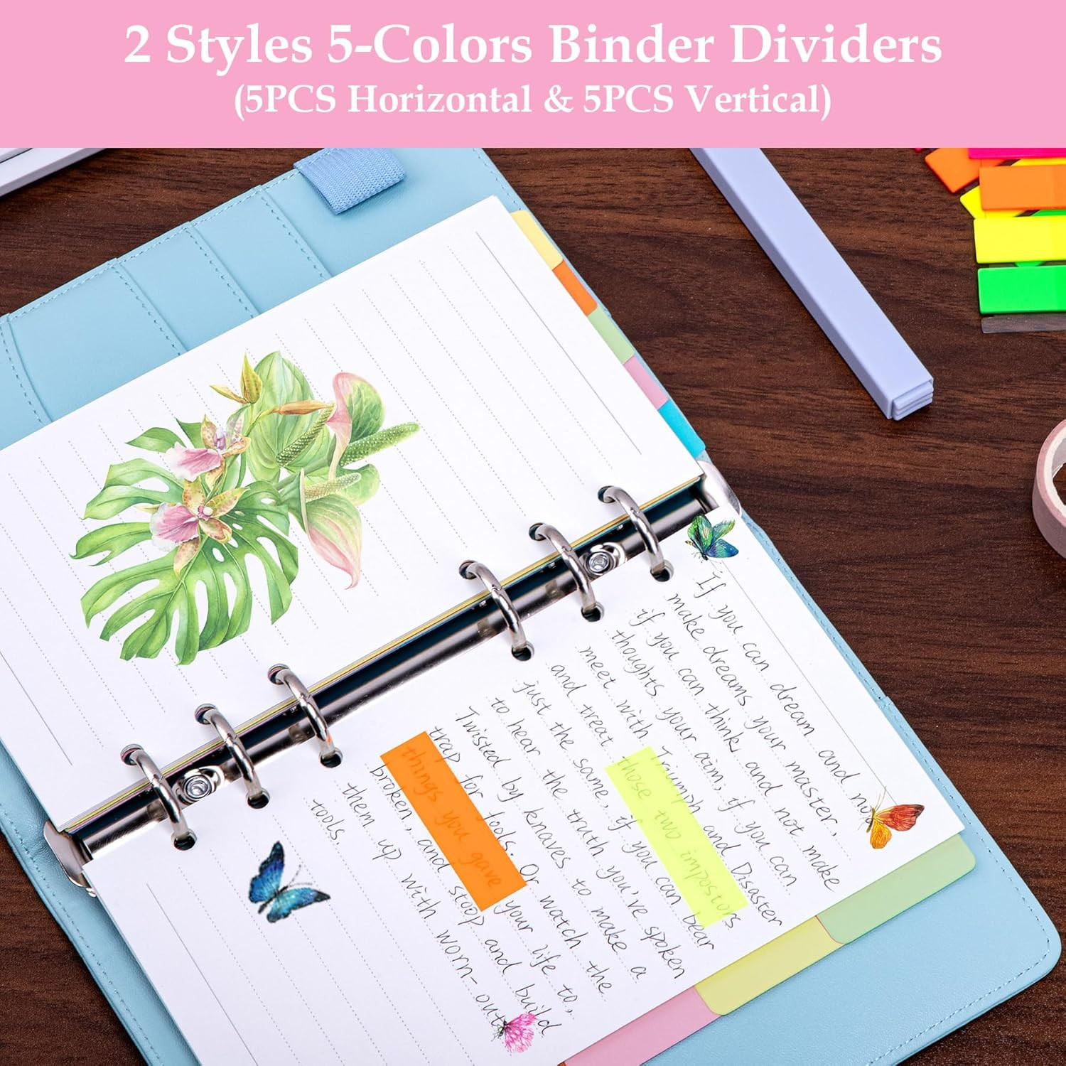 A6 Planner Inserts with 135 Lined Sheets, Pockets, Dividers & Sticky Tabs