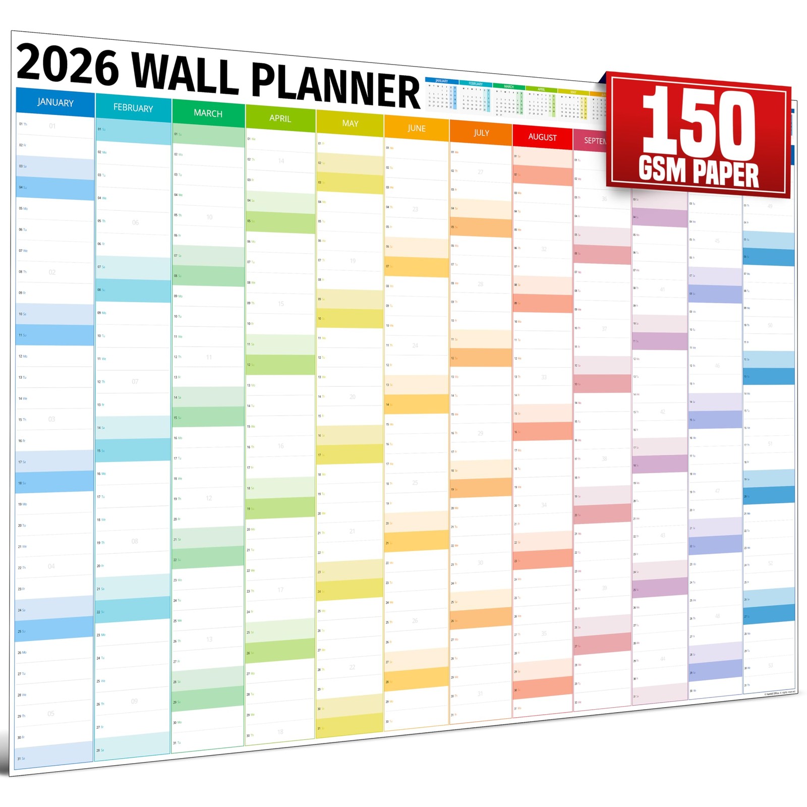 Wall Planner 2026 – Extra Large 33 x 24 inches, Full Year: Jan 26 – Dec 26