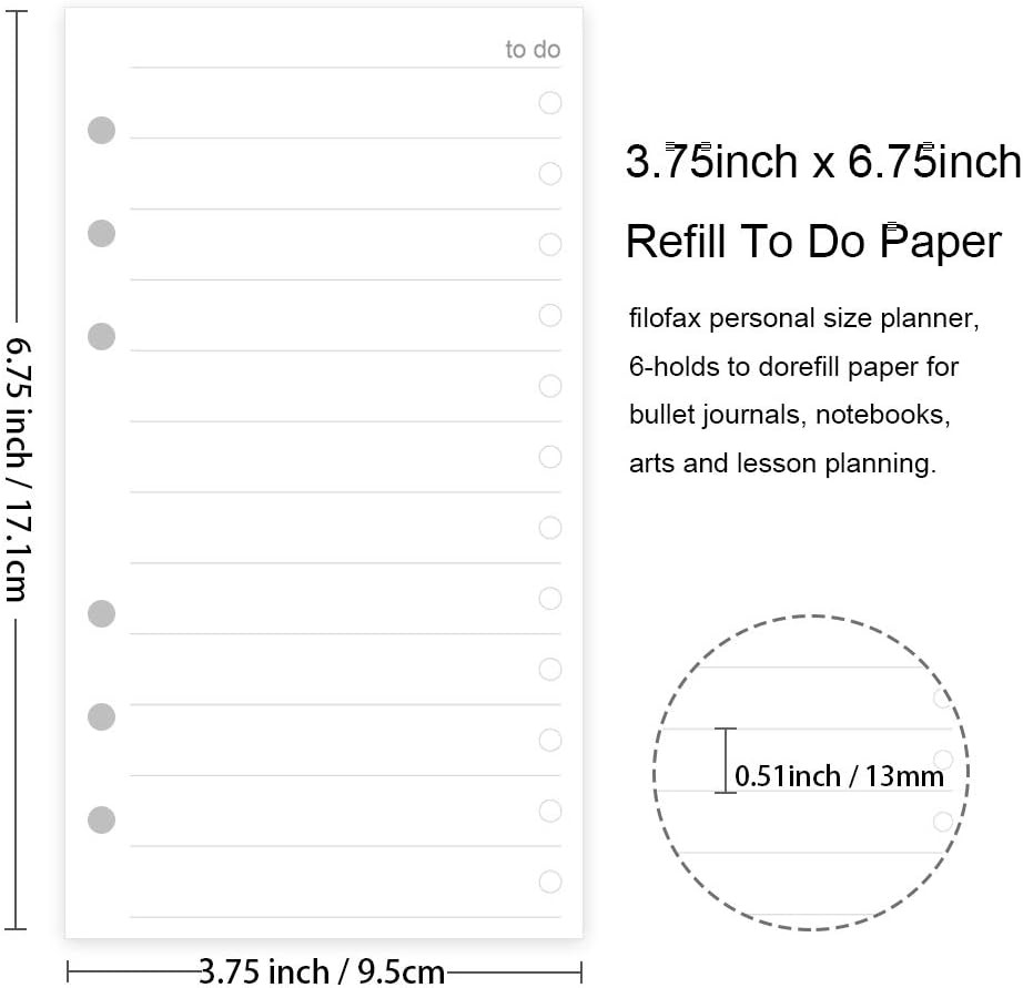A6 To Do List Refills for Filofax Personal Size Planner/Binder, 6 Hole Punched,