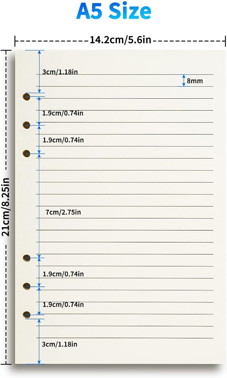 Cream-Colored A5 Lined Refill Paper, 80 Sheets – Ideal for Journal & Planner