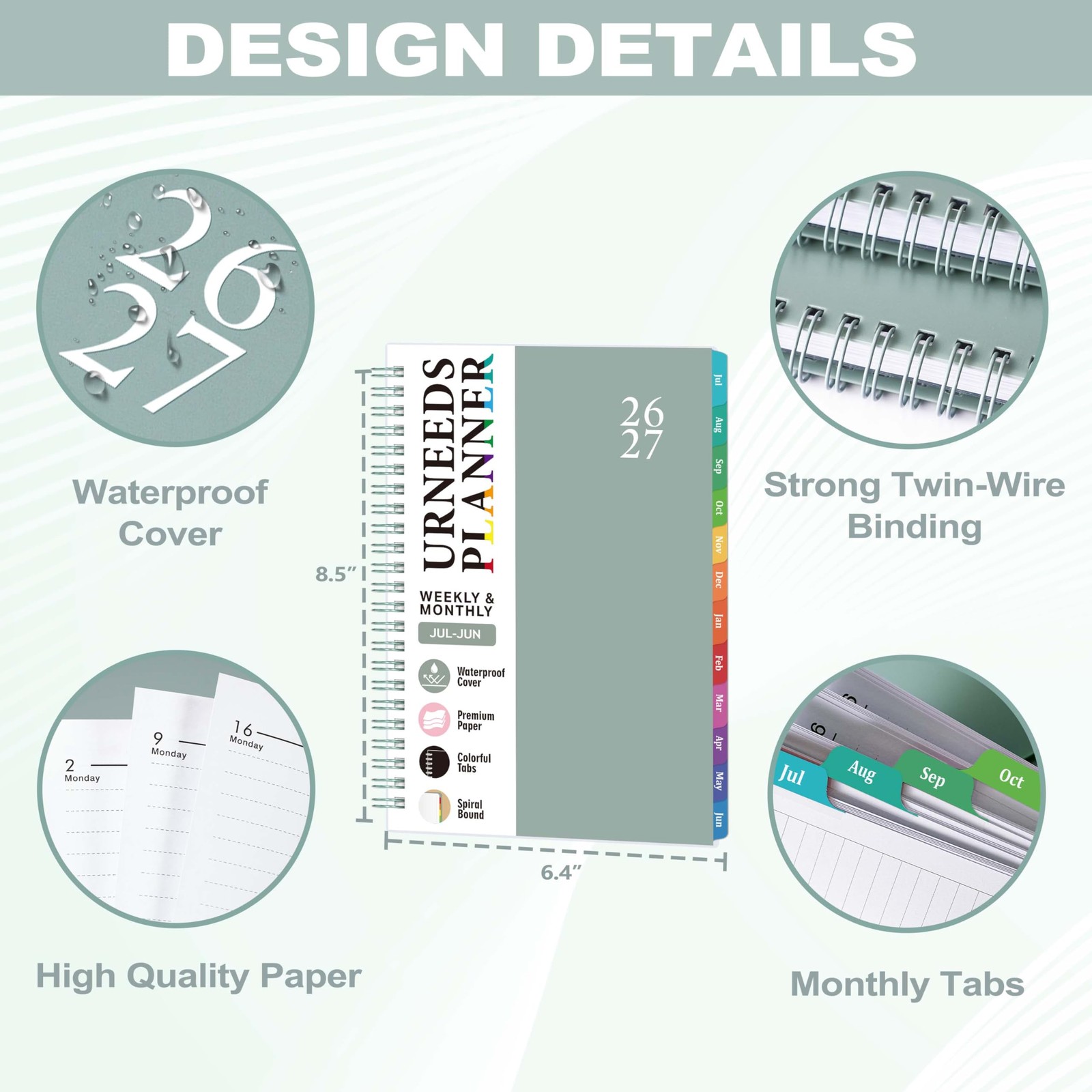 Planner 2026-2027 – Weekly and Monthly 8.5″ x 6.4″, Green