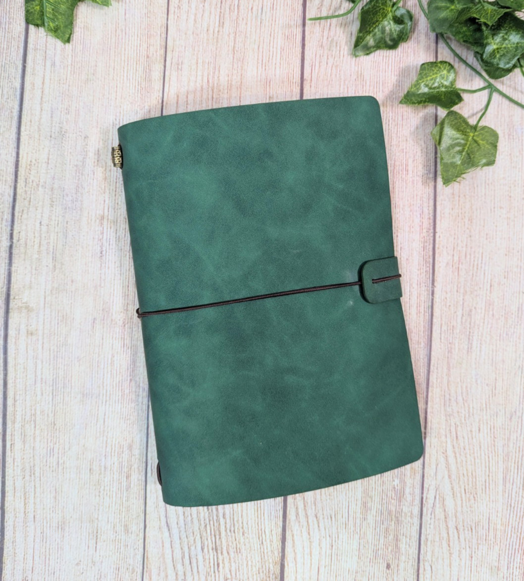 Refillable REAL Leather Travelers Notebook -A5 Travel Journal Lined Insert GREEN