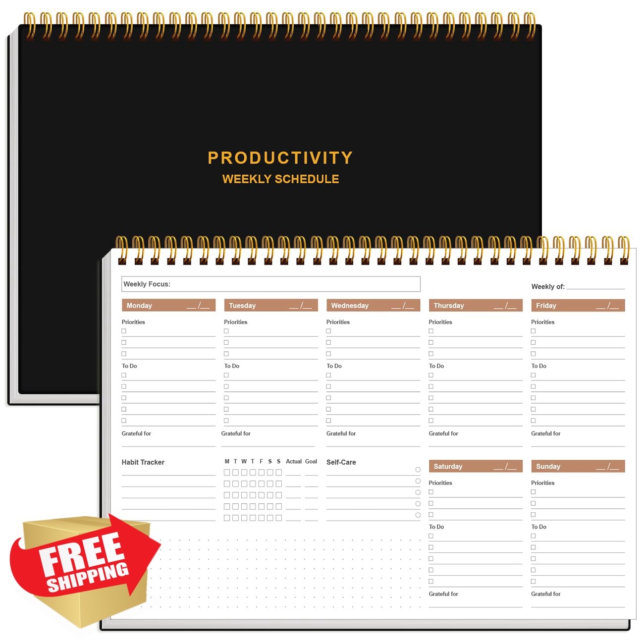 Yaridar Weekly Planner 8×11 Black Habit Tracker