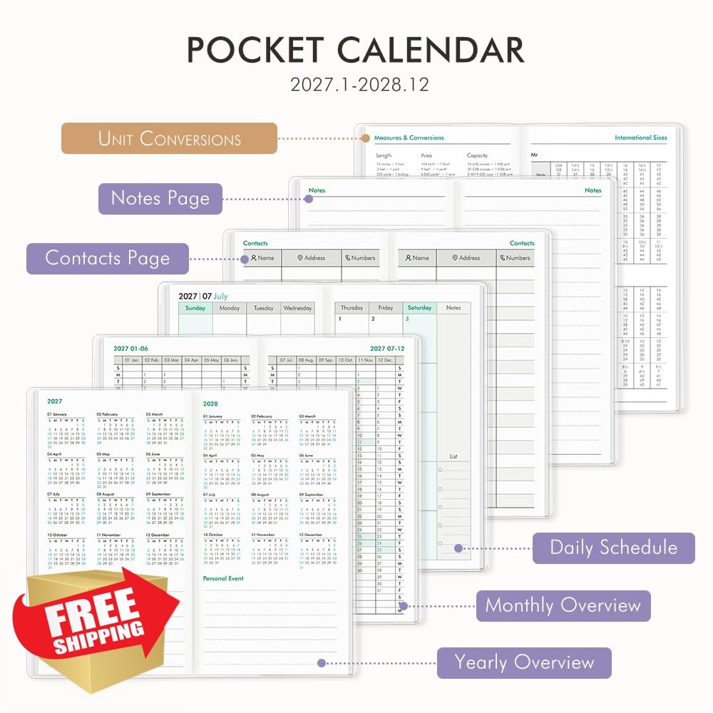 molekaus Planner Purple Flower 3.5×6.5In 2027-28