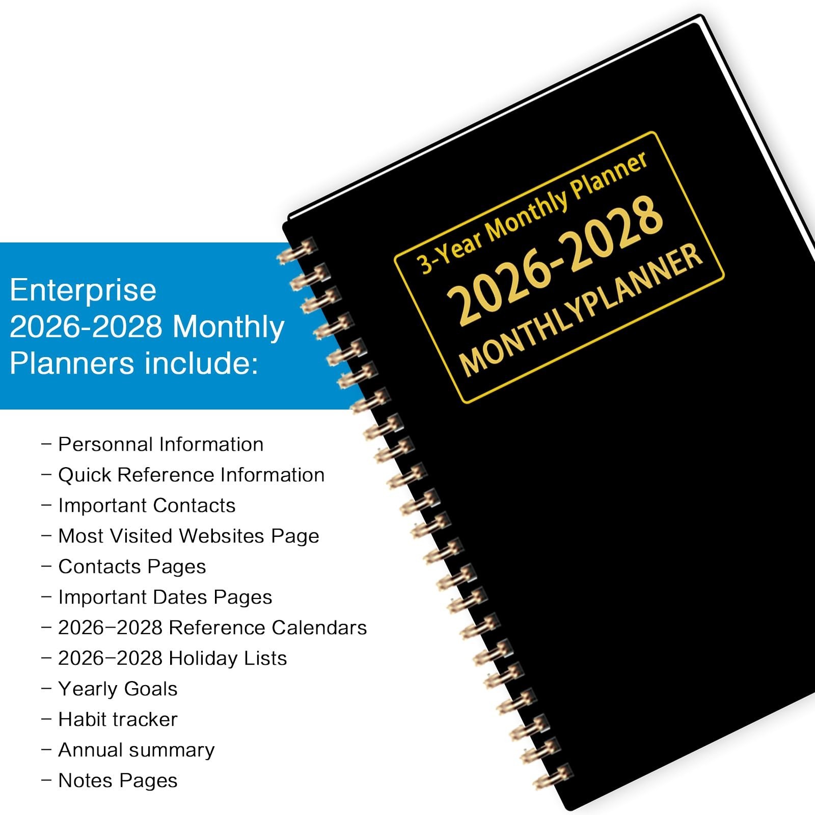 2026-2028 Monthly Planner – 3 Year Calendar, 36 Months, Twin-Wire Binding, Lined