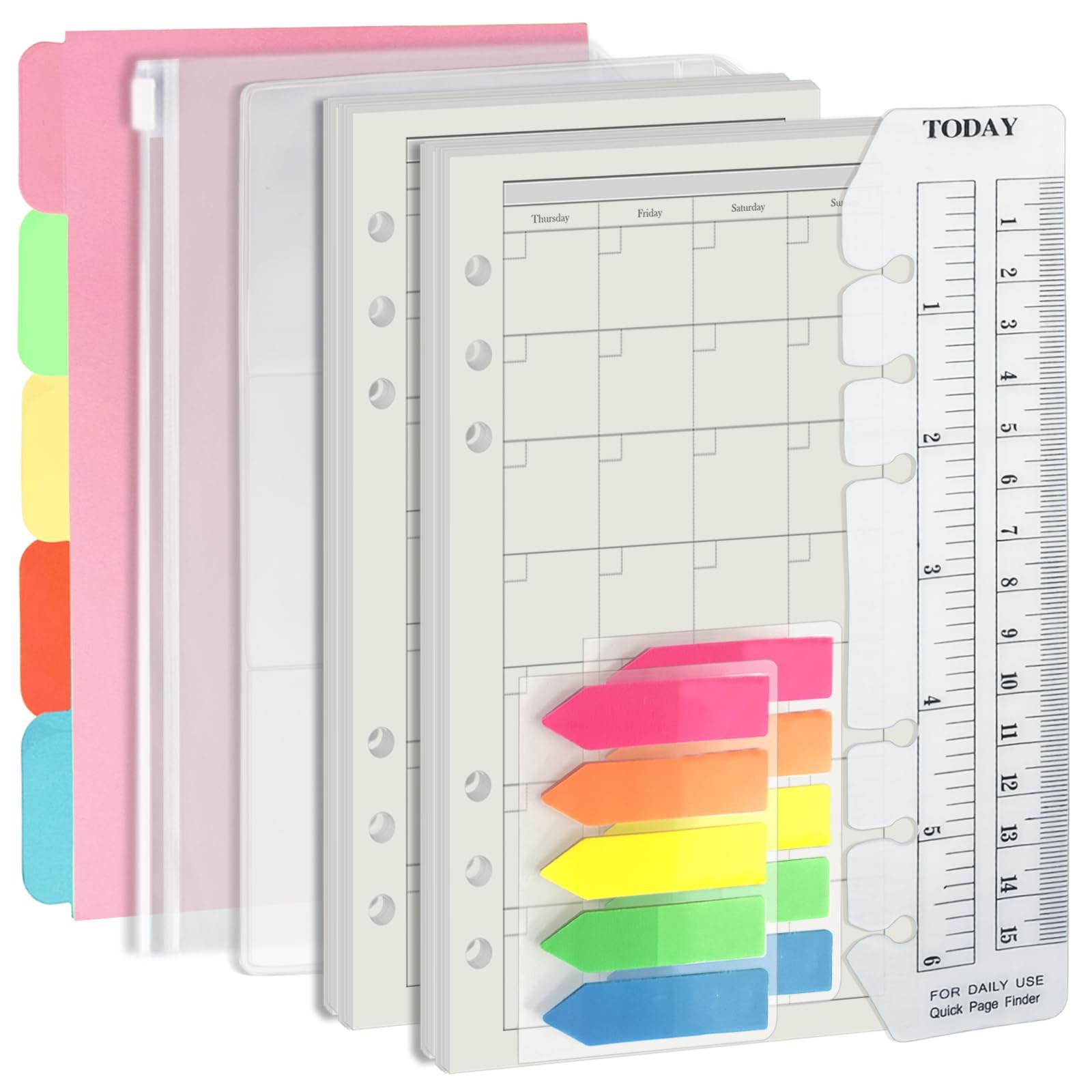 A6 Planner Refill Set 6 Hole Inserts Dividers Tabs Zipper Pouch Stickers