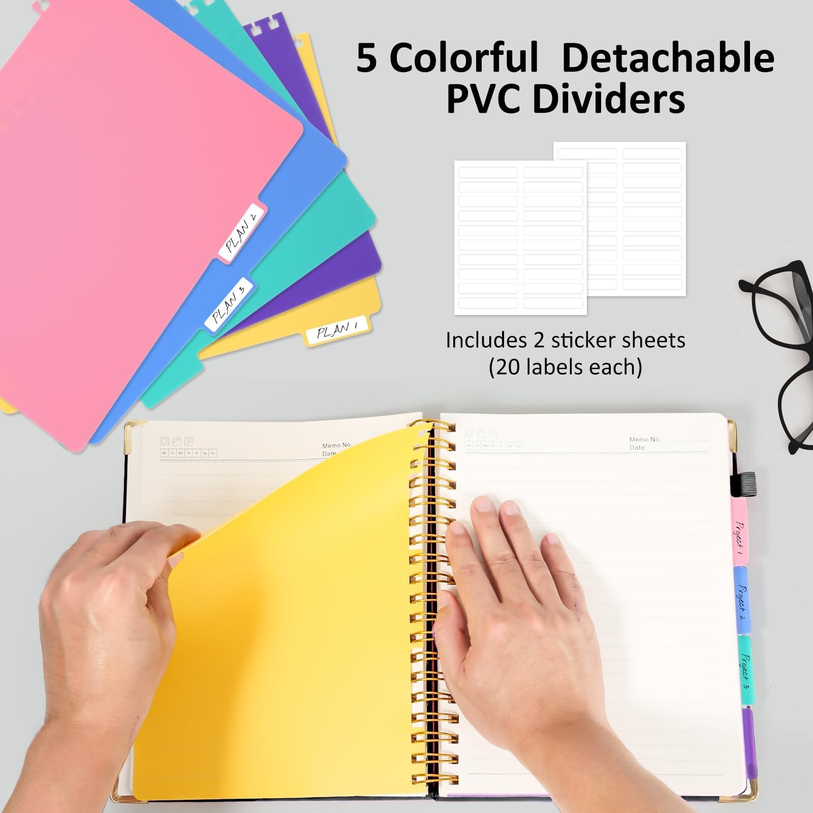 Hardcover Spiral Notebook Journal with Removable PVC Dividers – 8” x 10” La…