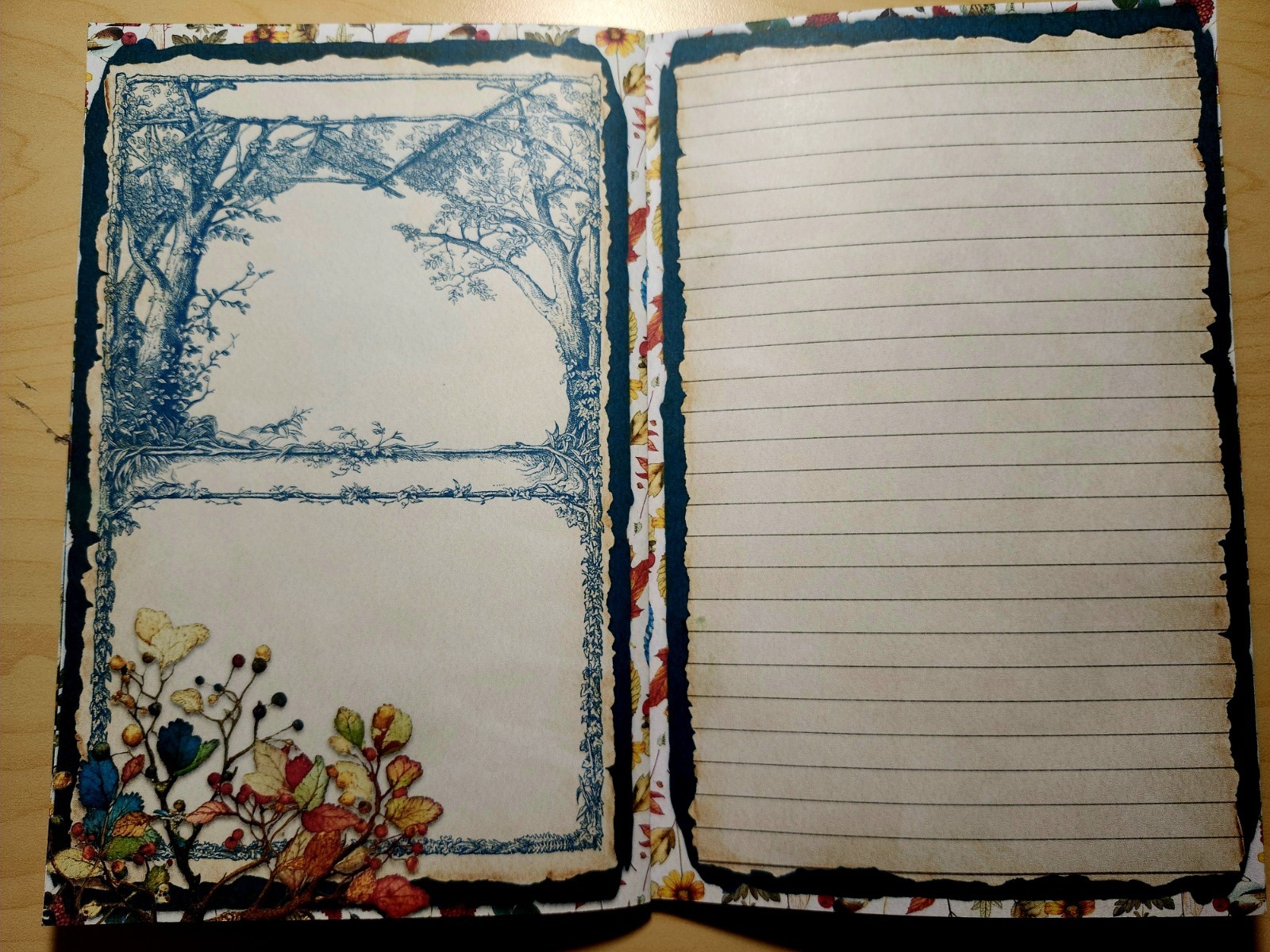 Junk Journal Booklet “FOLKLORE” Handmade Botanical Wildflowers Lg 8.5″x5.5″ 40pg