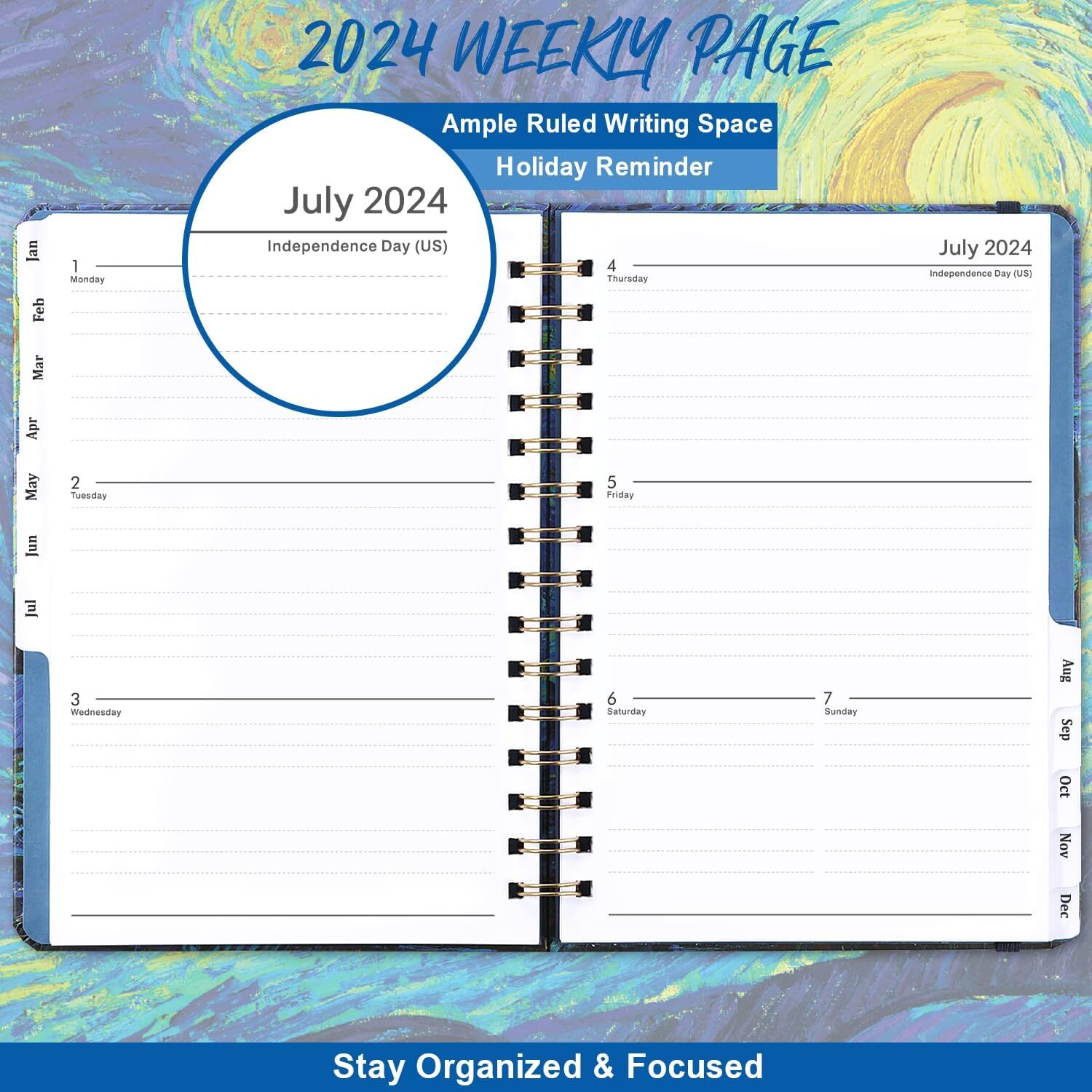 Medium Blue Starry Night 2025 Weekly Monthly Planner 8.5X6.4 Portable Organizer
