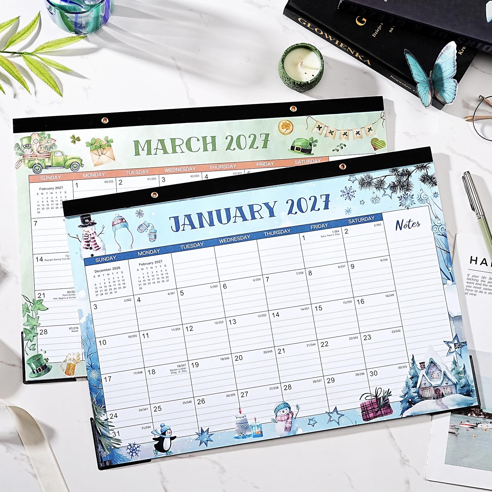 Desk Calendar 2026-2027 – 18 Monthly Large Desk/Wall 17″ x 12″, brown