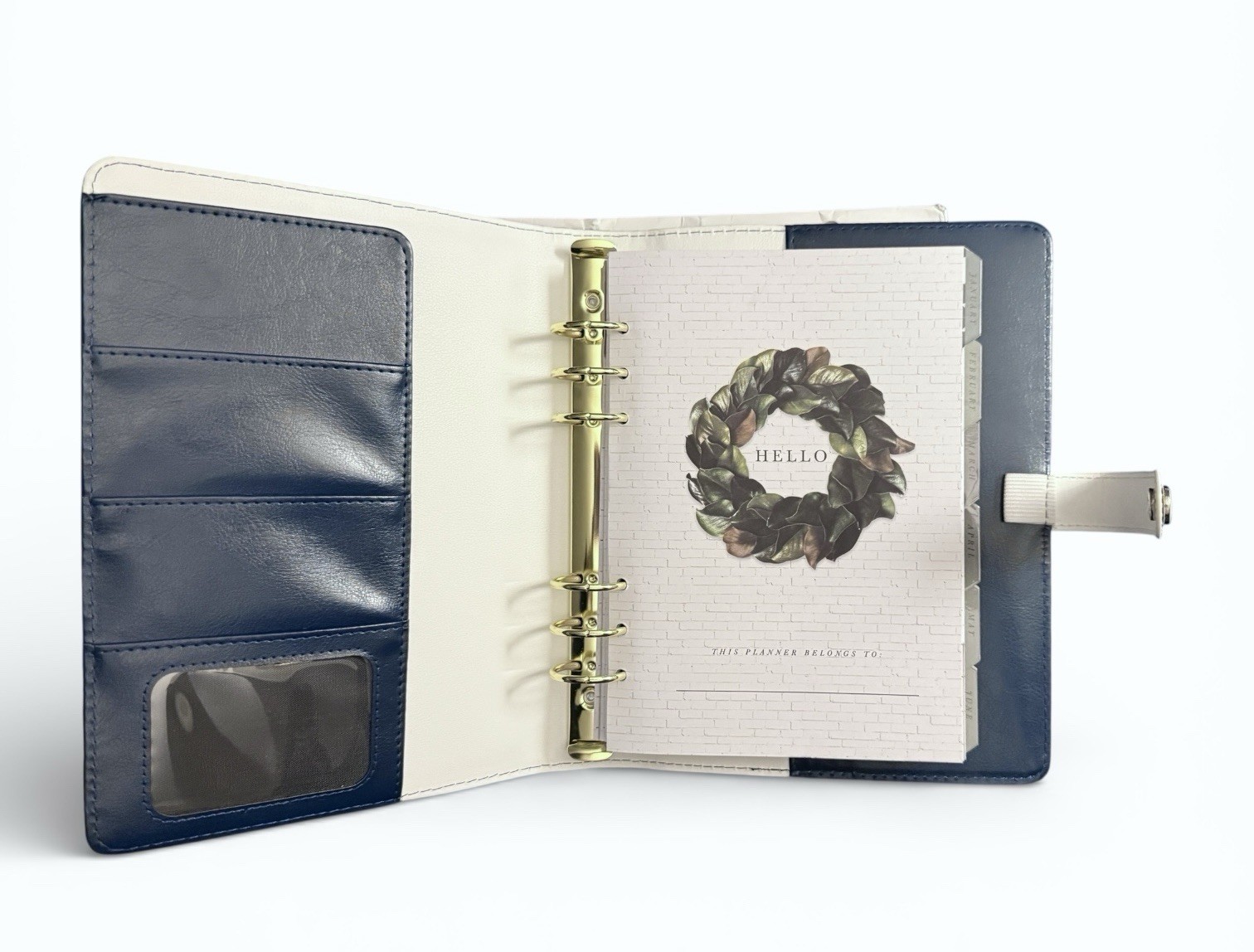 The Paper Studio Agenda 52 Navy Blue White Planner 6 Ring 7.5″ x 5.5″ w/Calendar