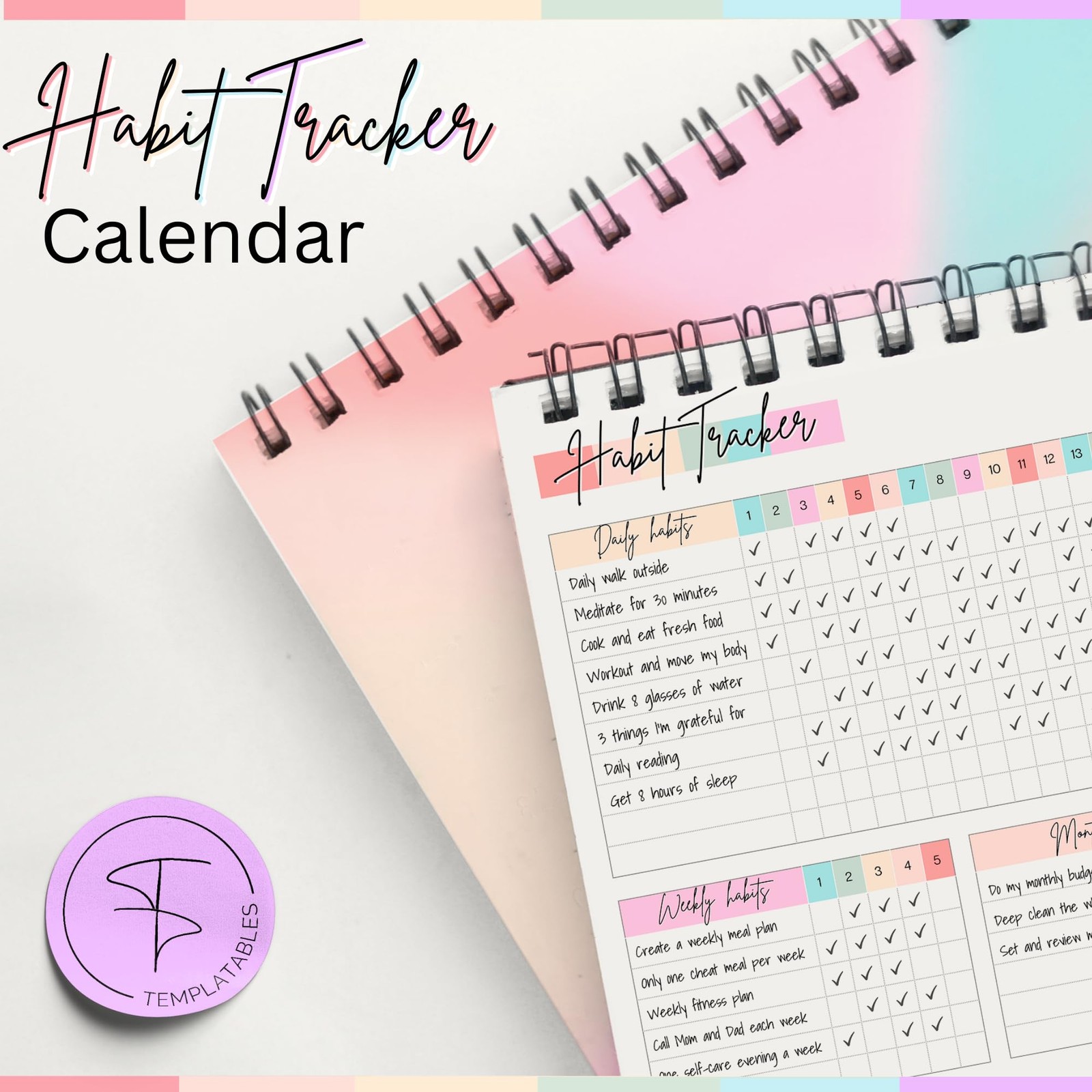 Habit Tracker Calendar – Daily, Weekly & Monthly & Goal Rainbow