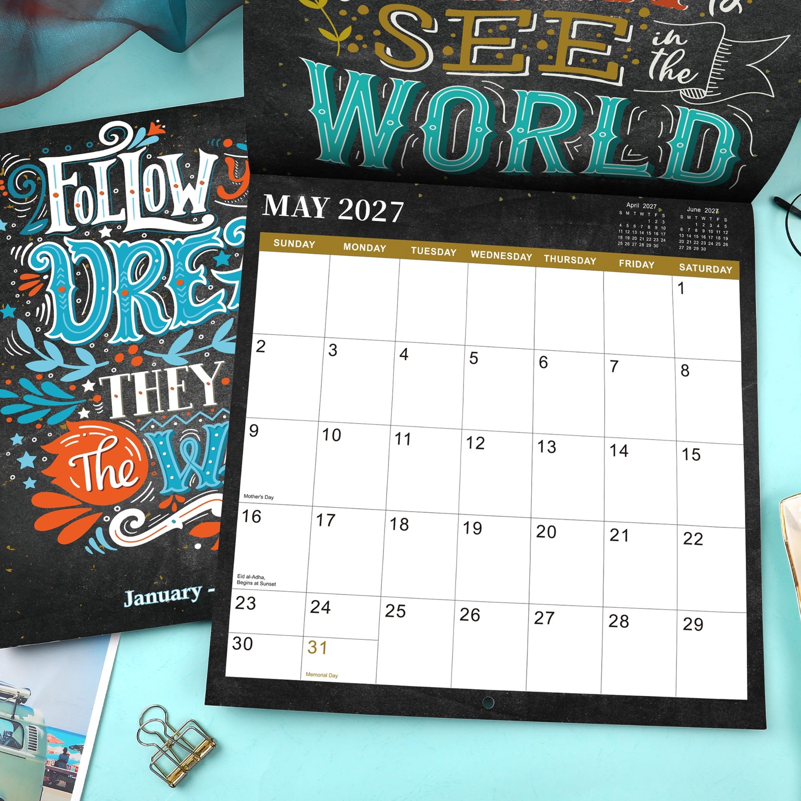2027 Calendar – Wall 2027, Jan. 2027 – Dec. 12″ x 24″, Black