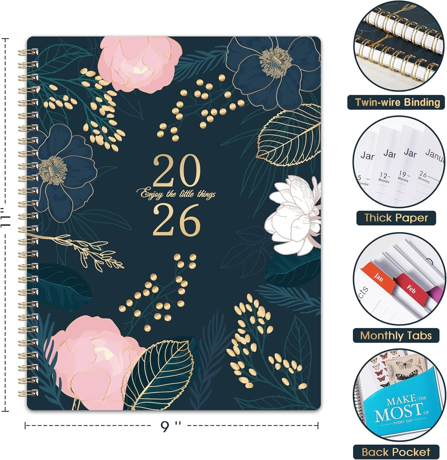 Functional 2026 Planner: Large 9” x 11” Pages with Quick-Access Monthly Tabs