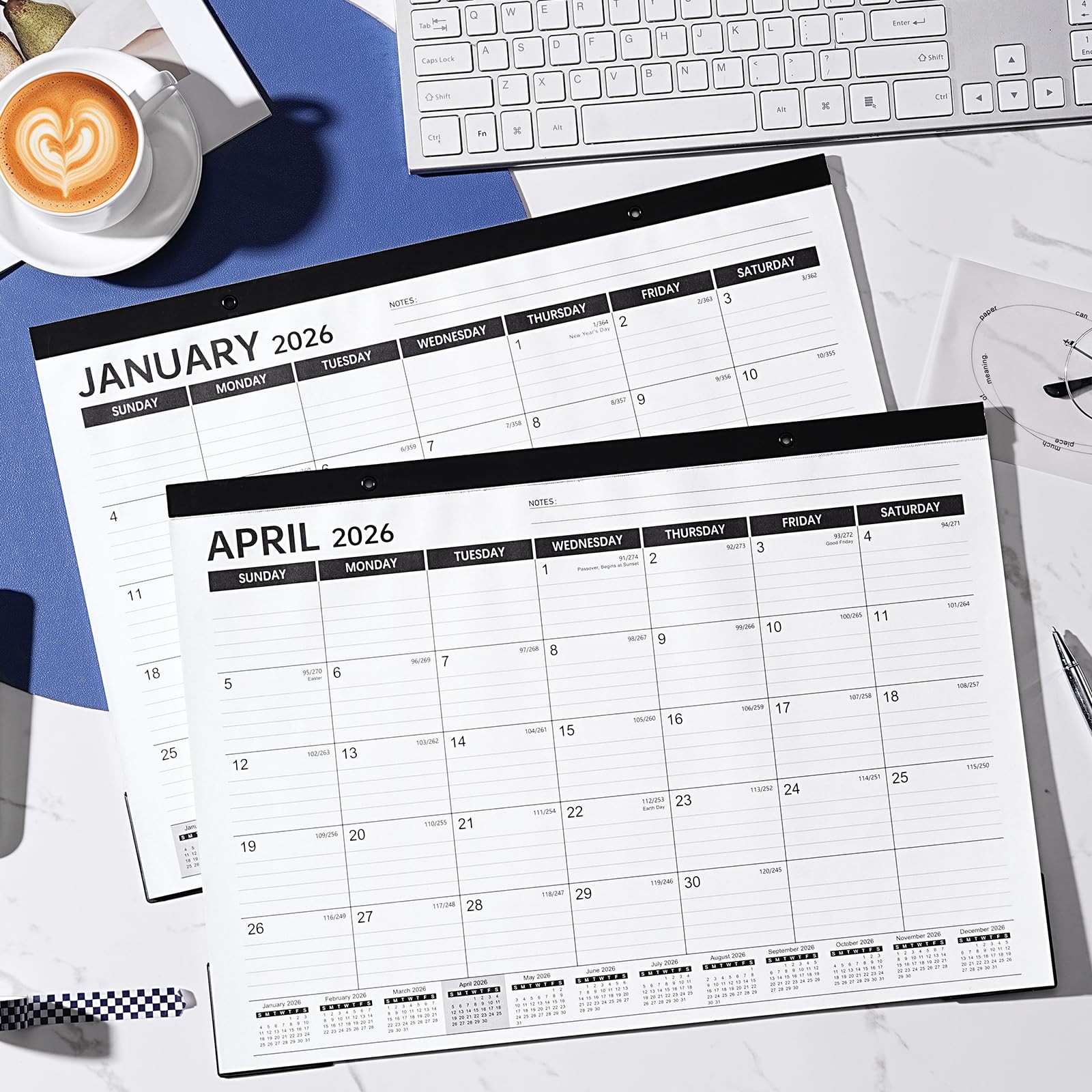 2026 Desk Calendar – 2026 from January to December 2026, Large White