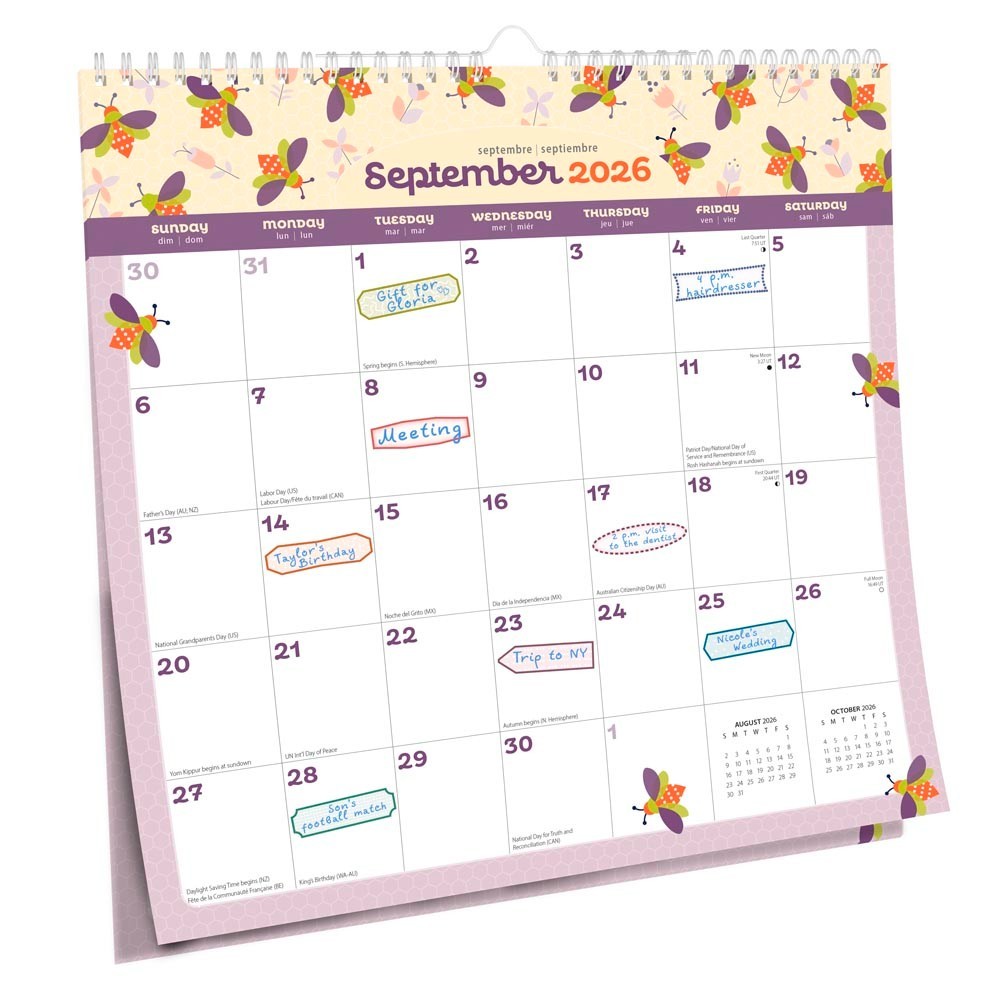 Busy Bees | 2026 12×12″ (Hanging) Monthly Square Wire-O Calendar
