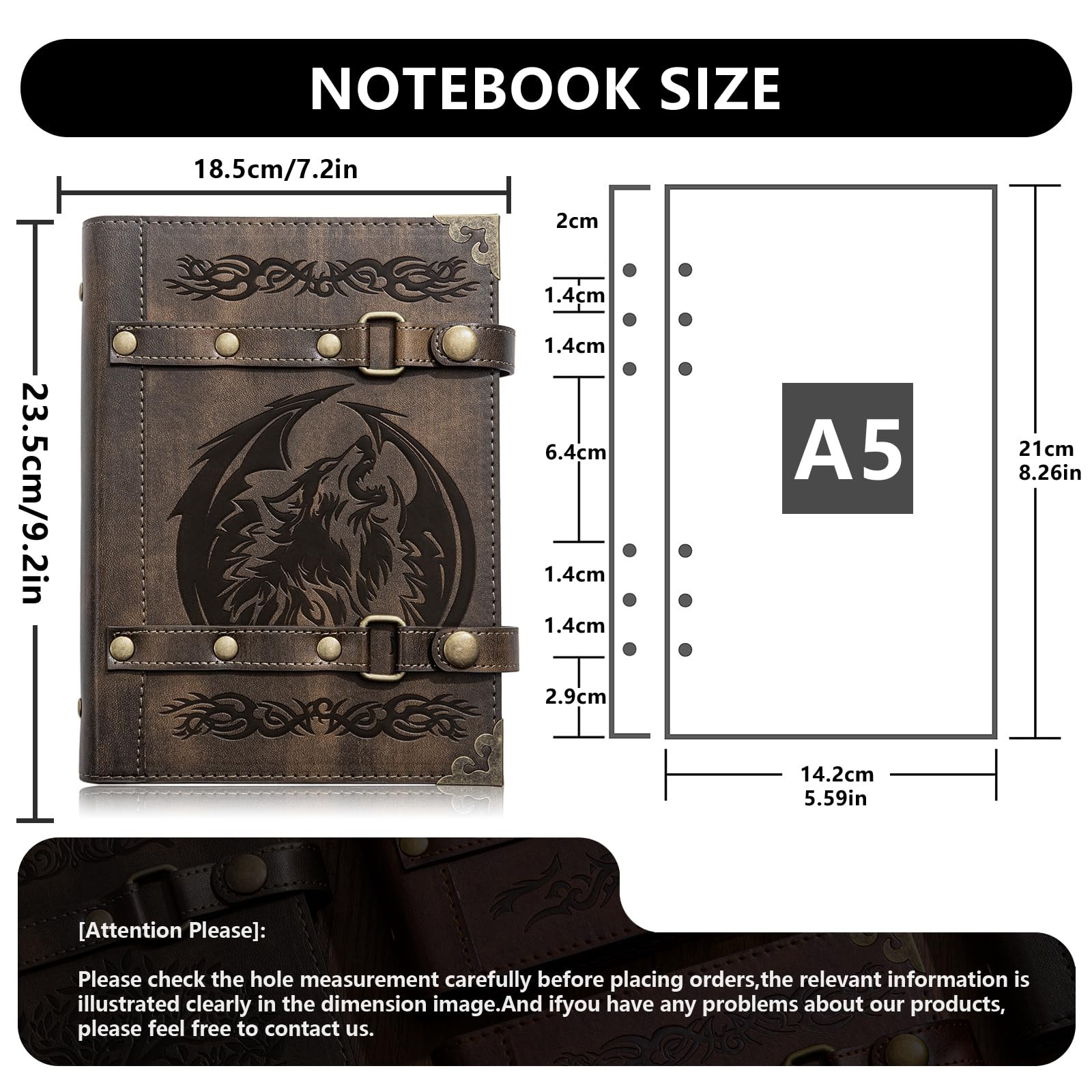 DUROTAN DND Notebook Wolf Journal For Men Women – 400 pages Vintage Leather