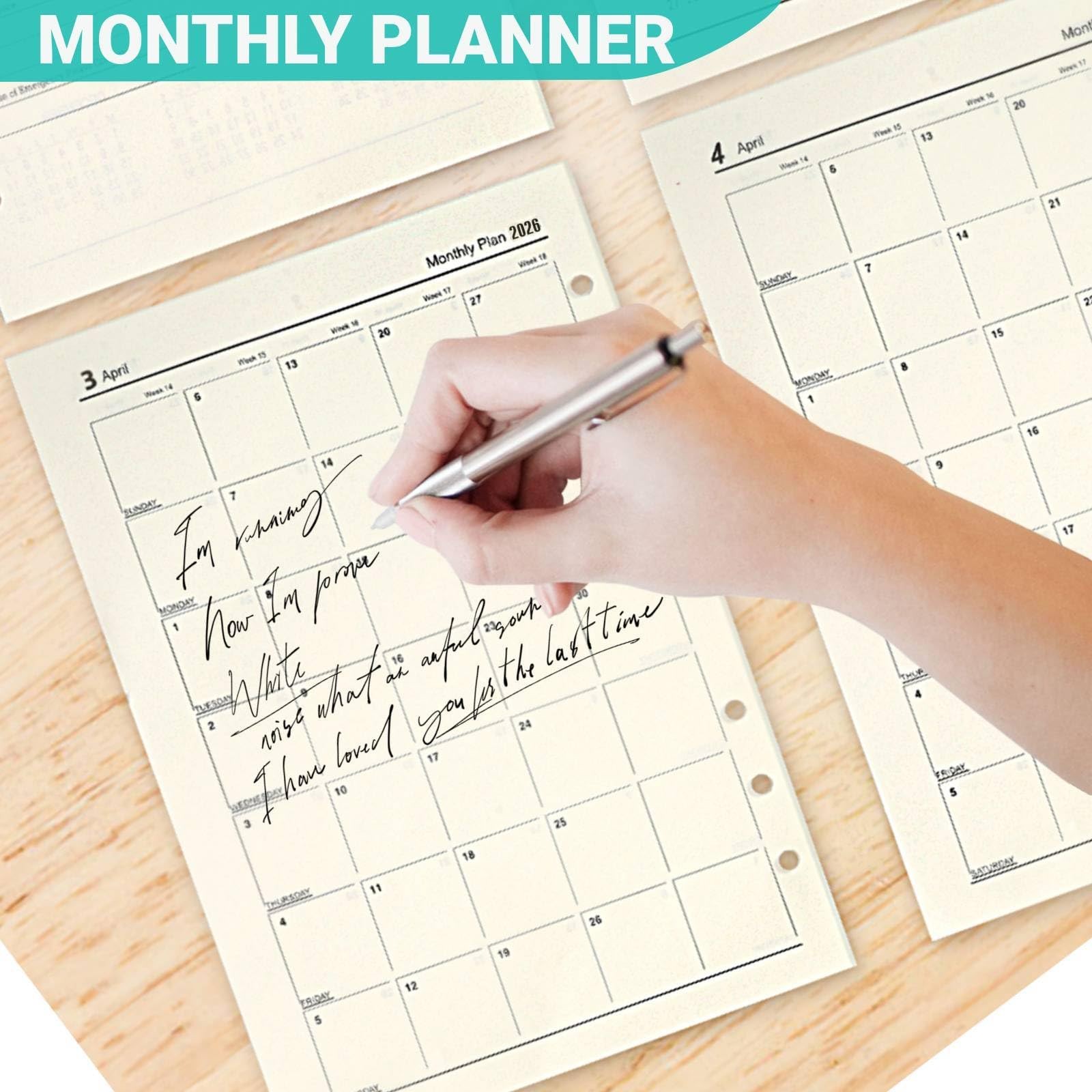 2026 A5 Weekly & Monthly Planner Binder Refill, 5.8″x8.3″ 176 A5, Beige-2026