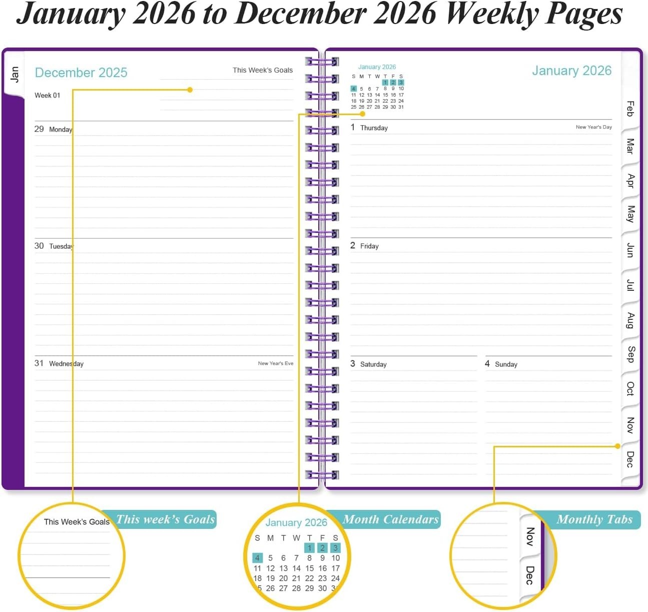 Compact 2026 Weekly Planner: Spiral Bound, 6.4″ x 8.5″, Stylish Organization