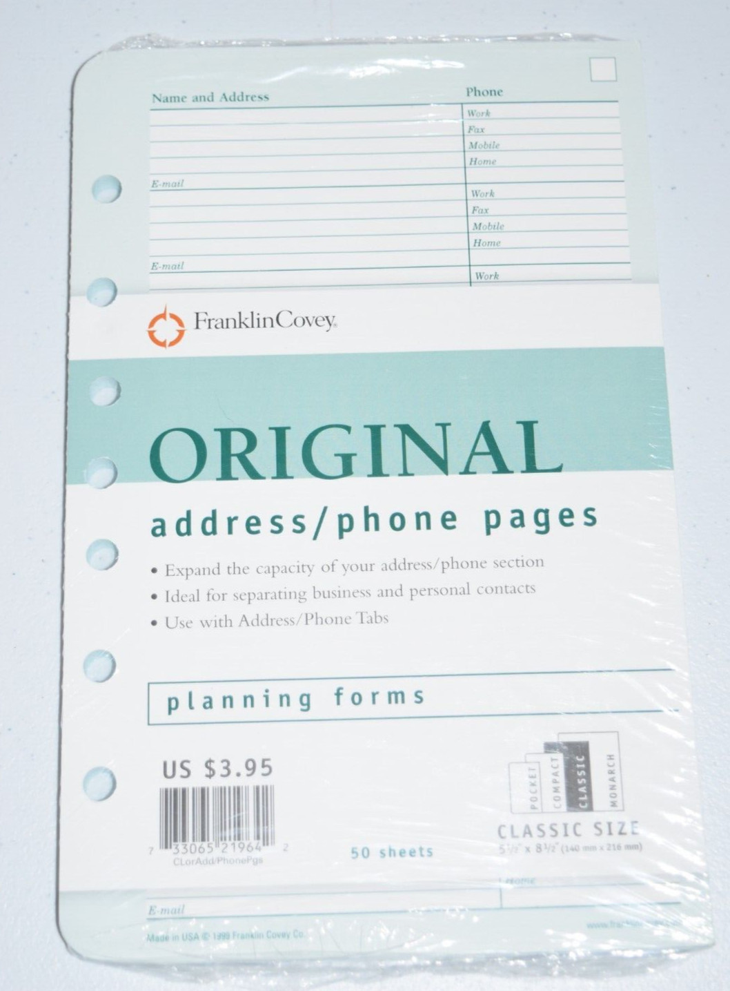 Franklin Covey Classic Size 5.5″x8.5″ Original Lined Pages, 50 sheets – NEW