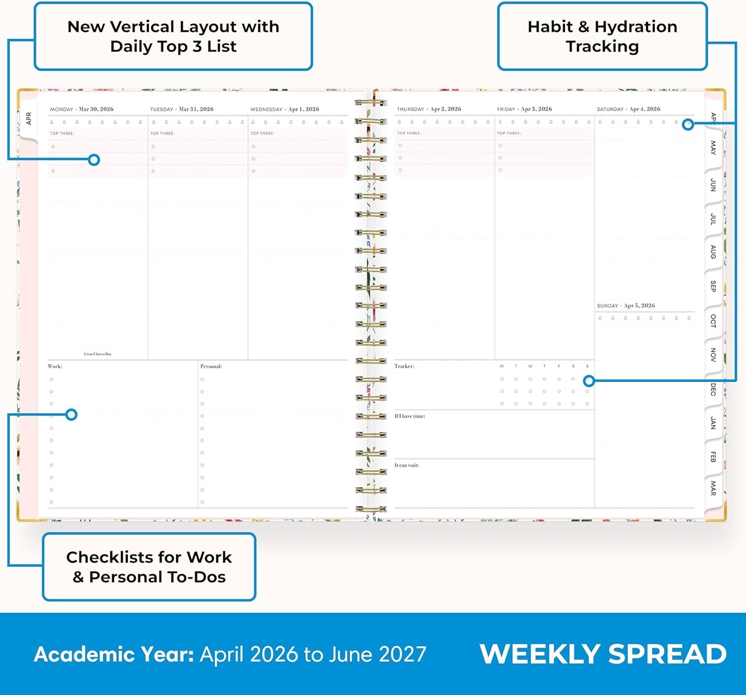 Blue Sky 15 Month 2026-2027 Weekly/Monthly Academic Planner Calendar Hard Cover
