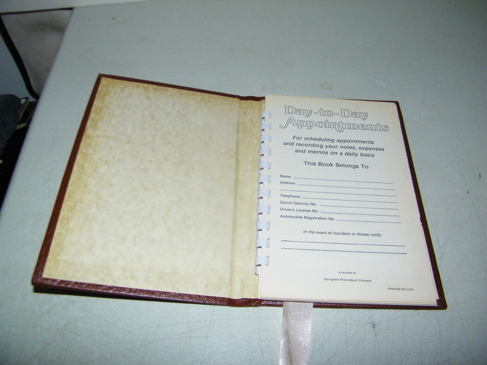 Vintage Brown Appointment Book Daily Planner Diary Any Year Day To Day Made USA