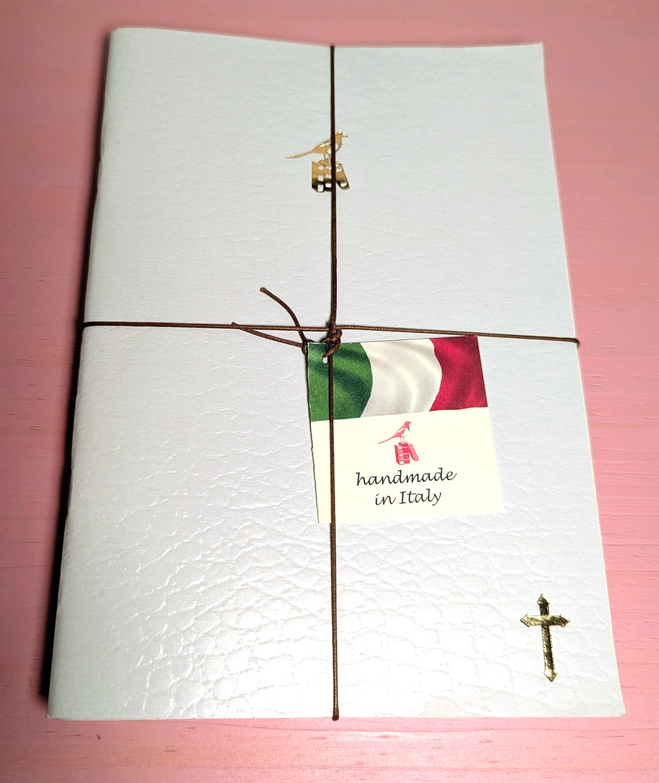 3 Bieffe Handmade Journal Notebook Made in Italy White Faux Leather Cross Logo