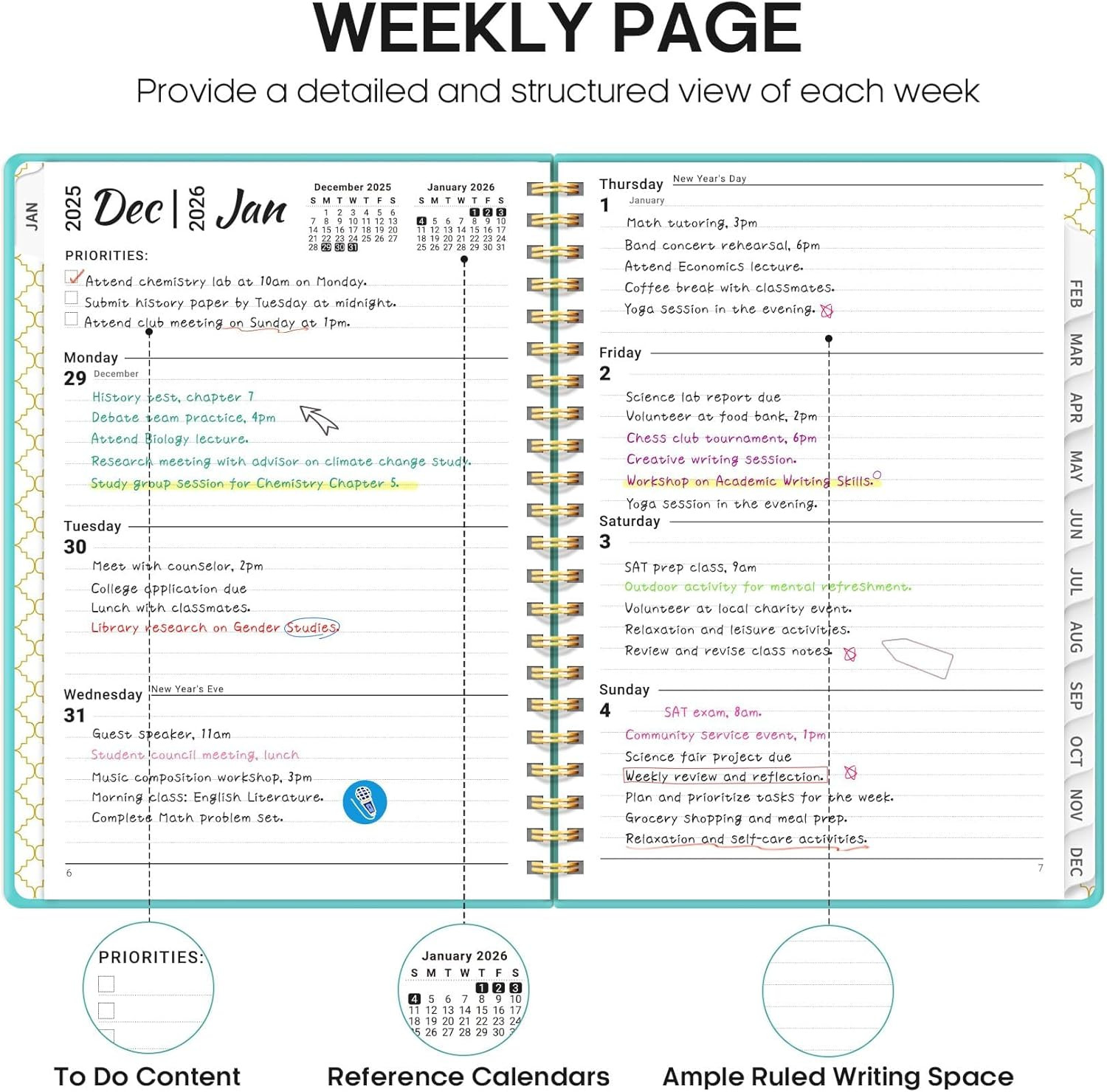 2026 Planner, Weekly and Monthly Calendar Planner, January 2026 – December 2026,