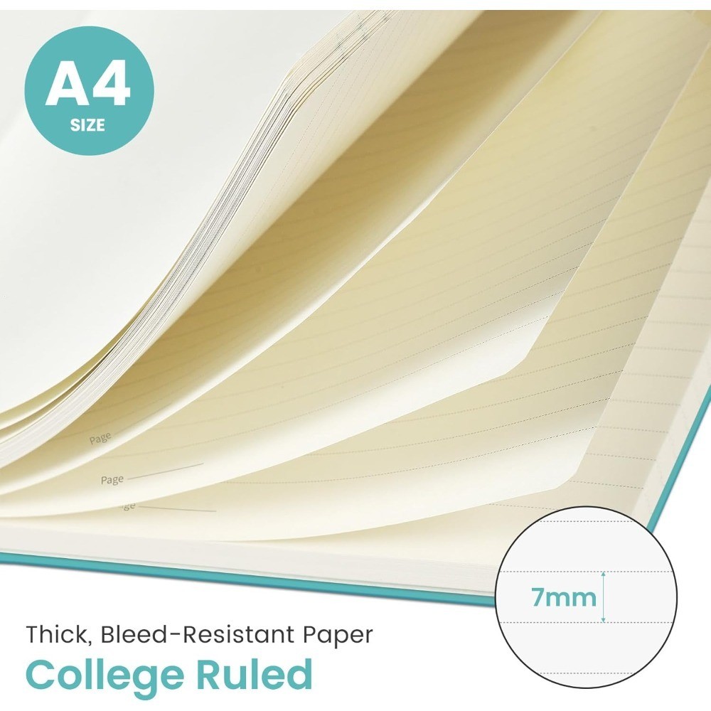 Spiral Bound Lined Notebook A4 Size College Ruled Journal with Plastic Cover for