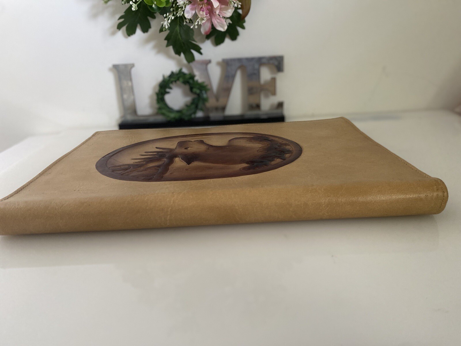 Vintage Business Leather Art Folio Padfolio Cover Embossed Tooled Deer Handmade