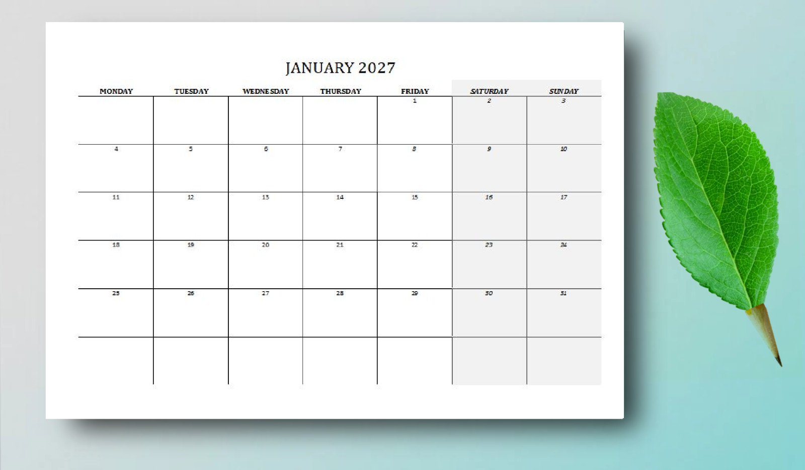 2.99 *ON SALE* 2027 Calendar Printable Landscape,Monthly Planner DOWNLOAD PDF v3