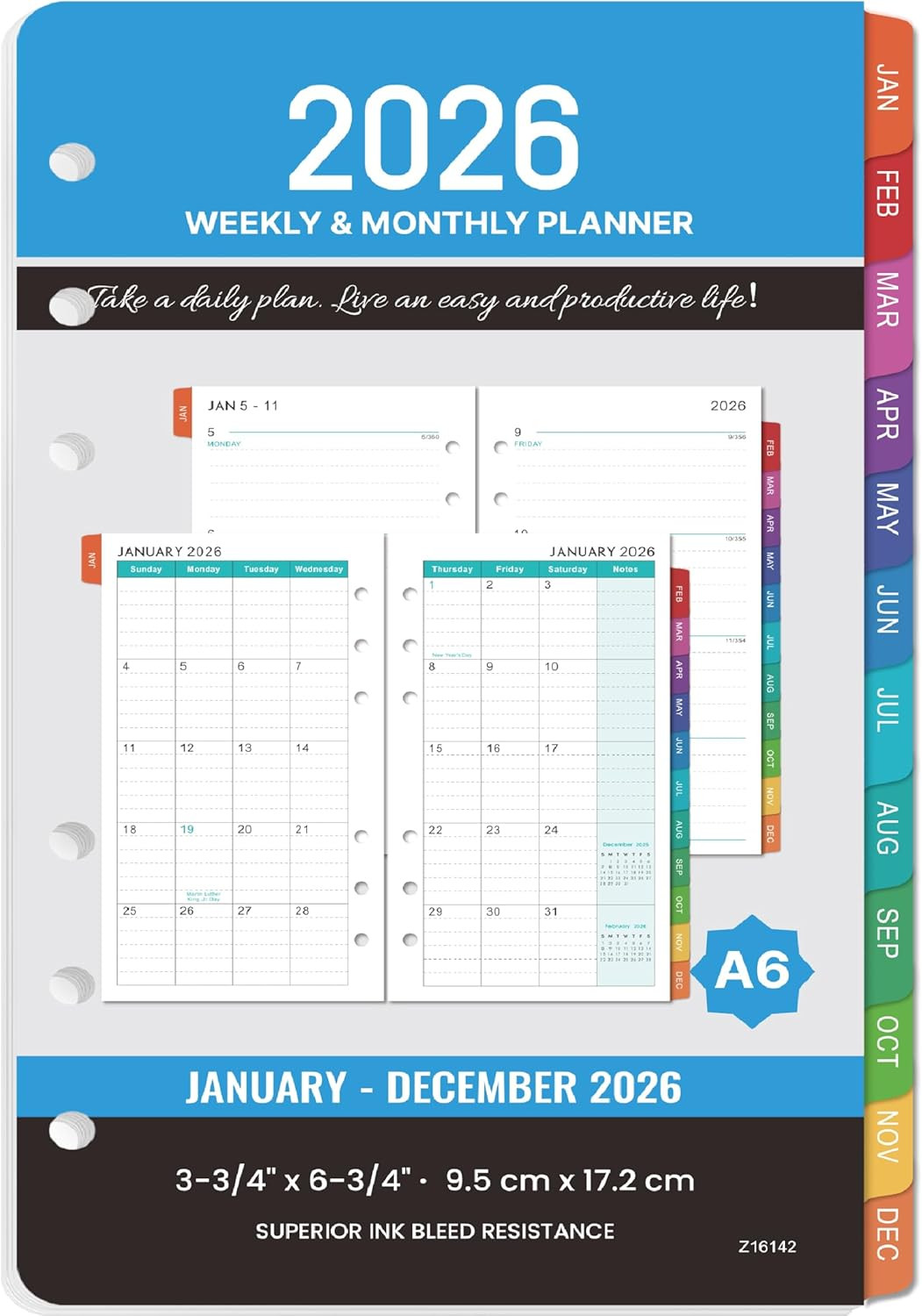2026 Planner Refills – A6 Weekly and Monthly Planner Inserts, 4″ X 6.73″, Jan. 2