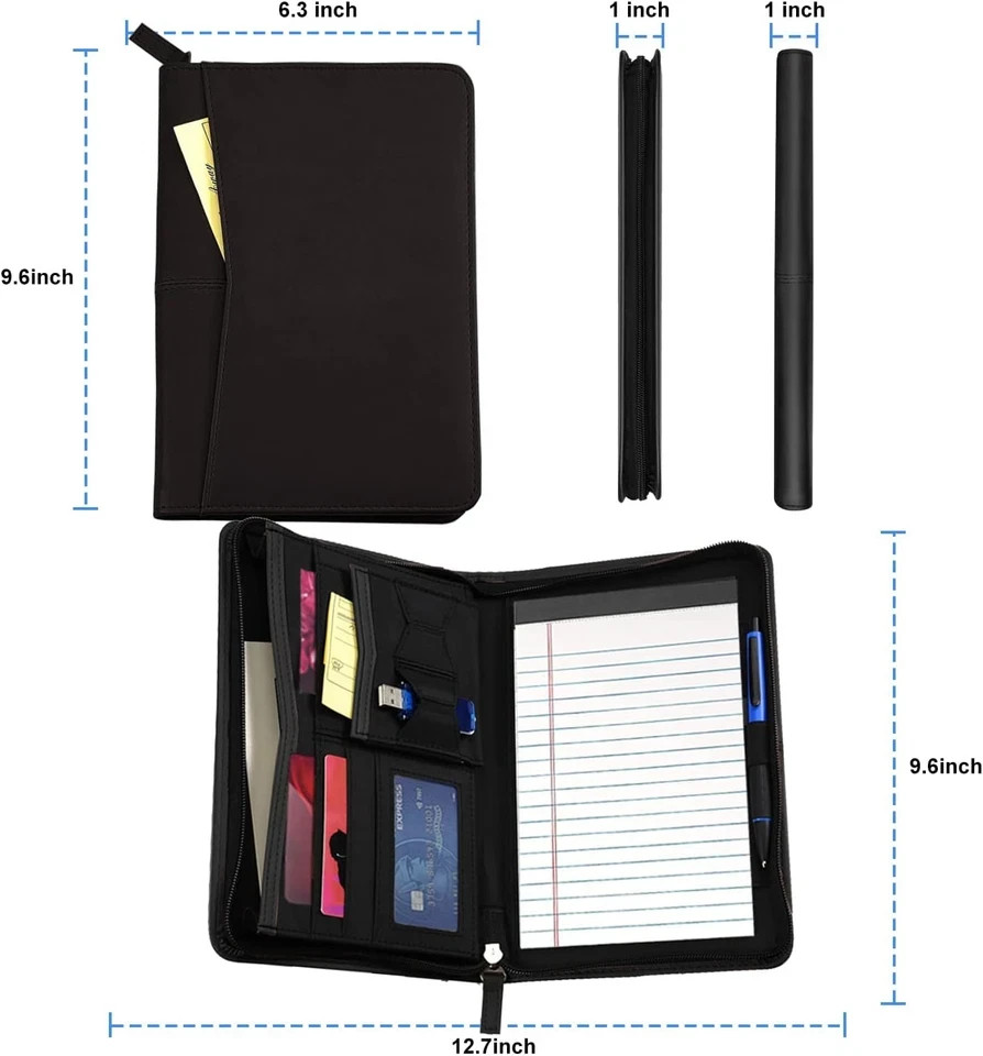 Junior Business Padfolio – A5 PU Leather Portfolio Binder & Zippered Binder Fold