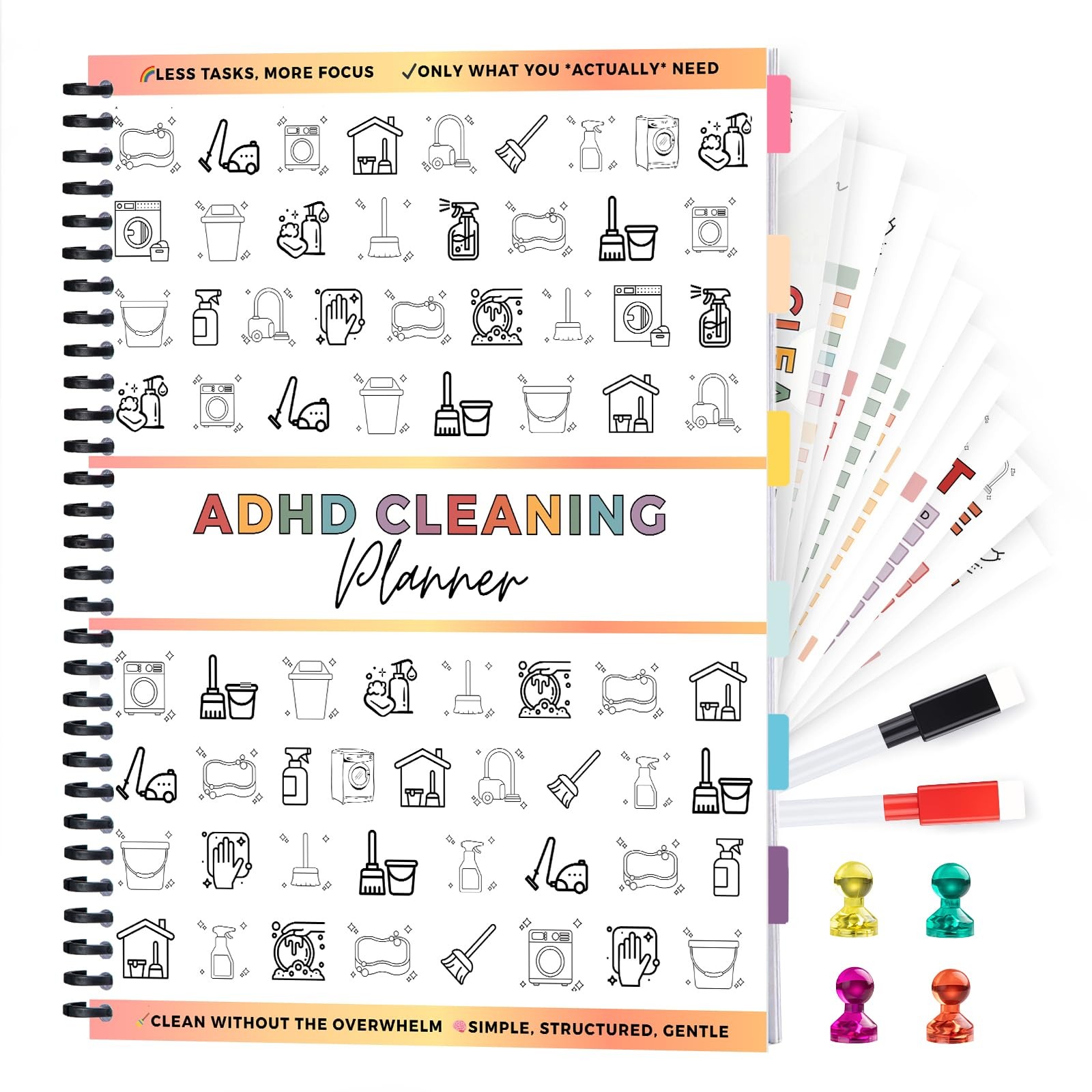 ADHD Cleaning Planner, DryErase Sleeve + Paper Pages, Removable Ring Binder, …