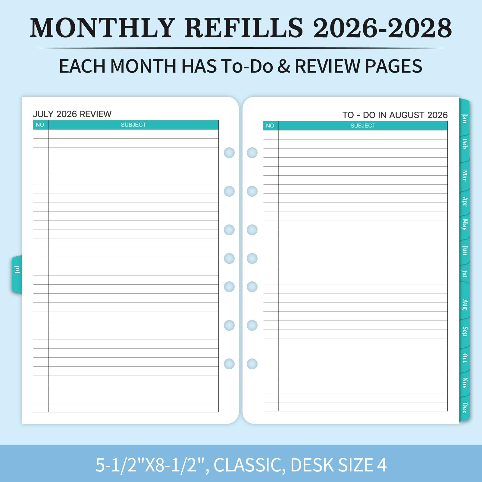 2026-2028 Monthly Planner Refill – Planner Inserts with 7-Hole Punched, 5-1/2″ x
