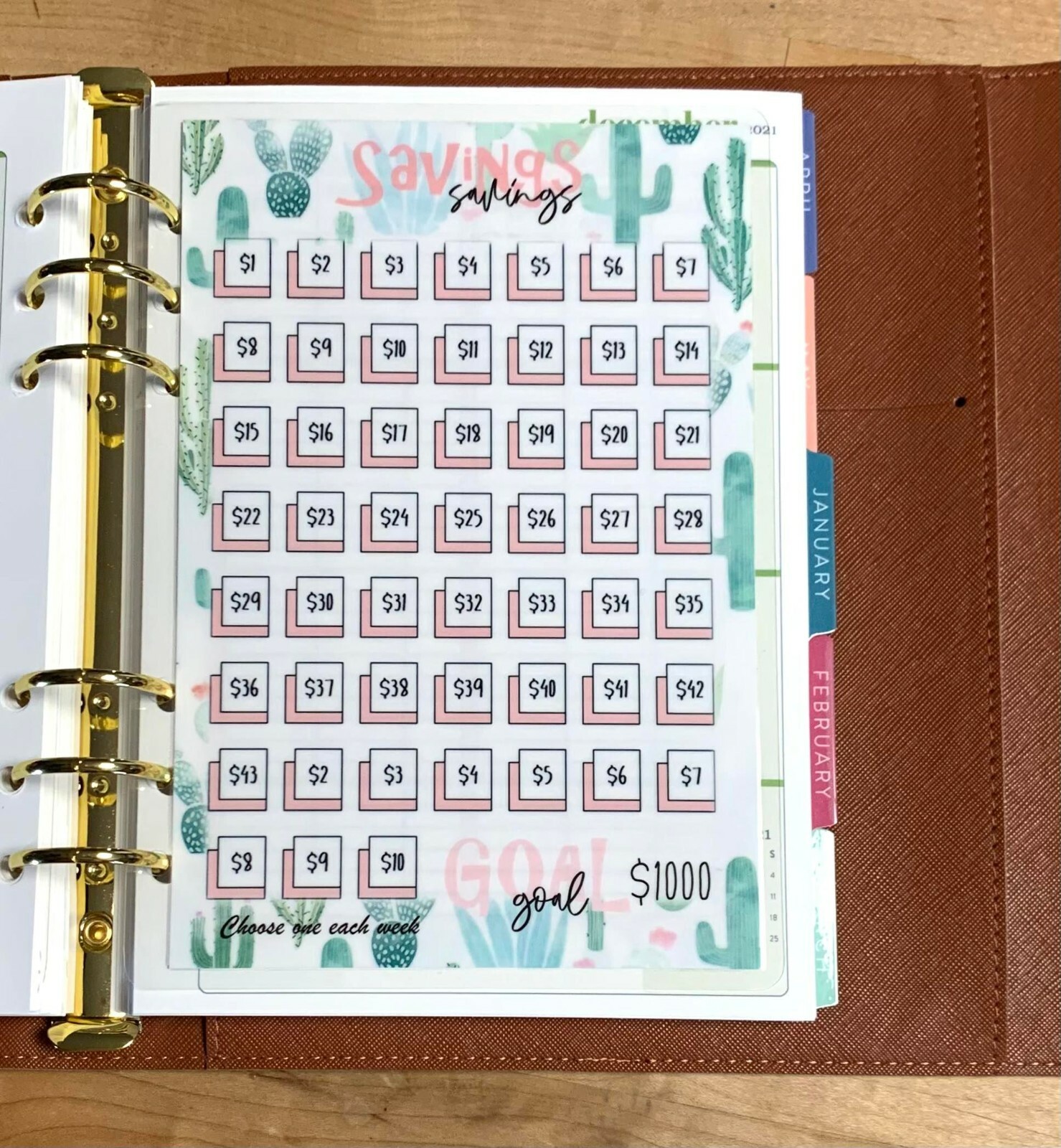 52 Week $1000 Savings Challenge Dashboard 4 use with ErinCondren A5 Ring Agenda-