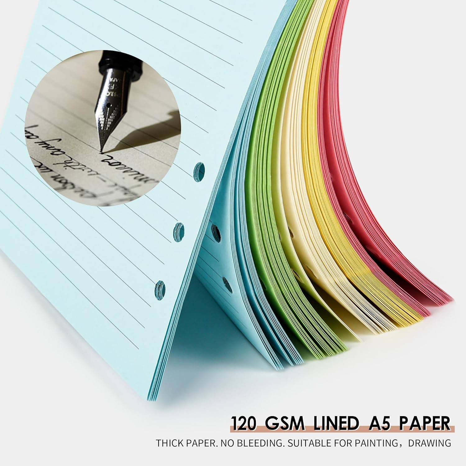 Lined Refill Paper 2 Pack A5 Colorful Ruled Journal Fillers 100 Sheets 200 Pages