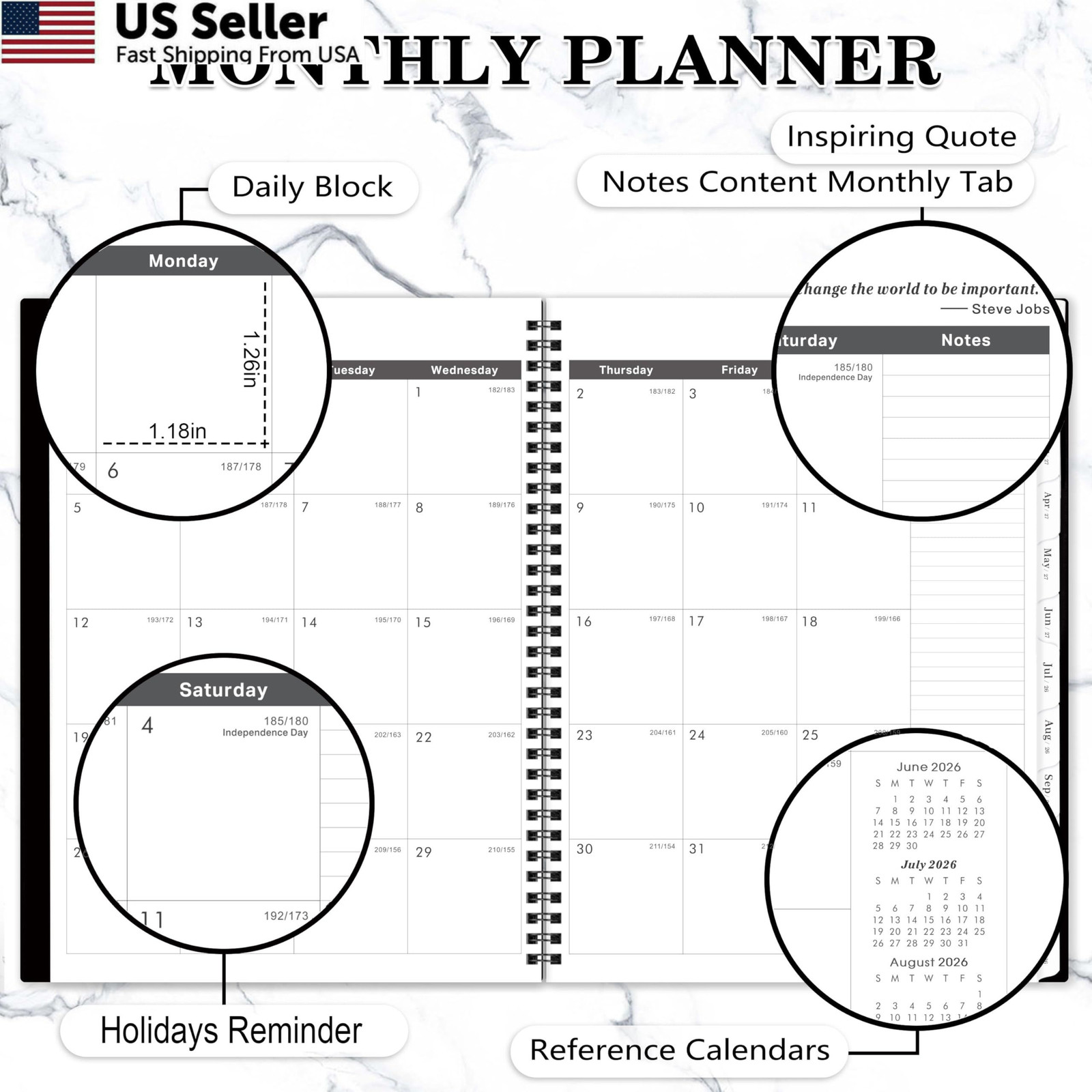 2026-2028 Monthly Planner – from July 2026 to Large, Black
