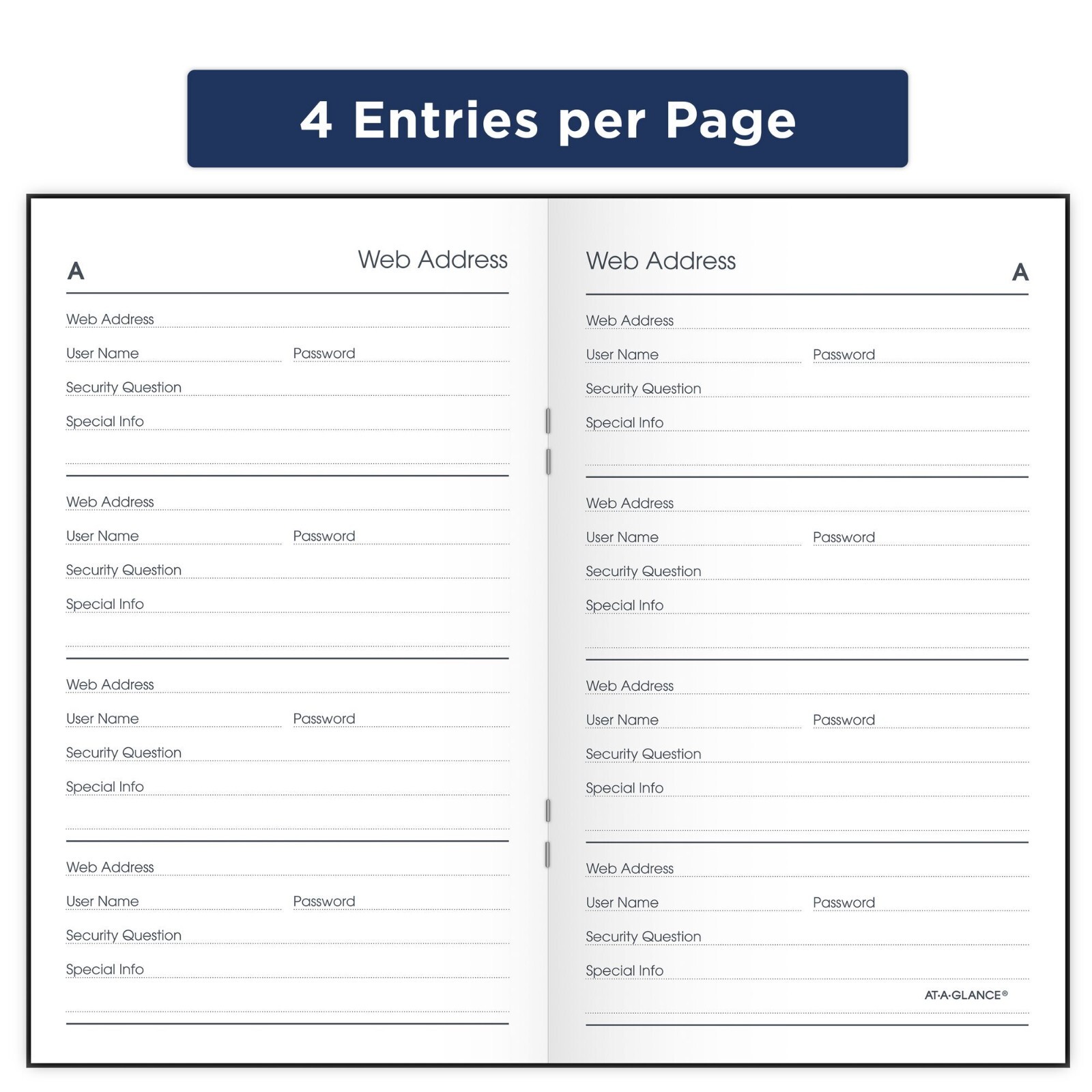 AT-A-GLANCE Website Address Book Password Keeper, 200 Entries, Black, 3-1/2″ x6″