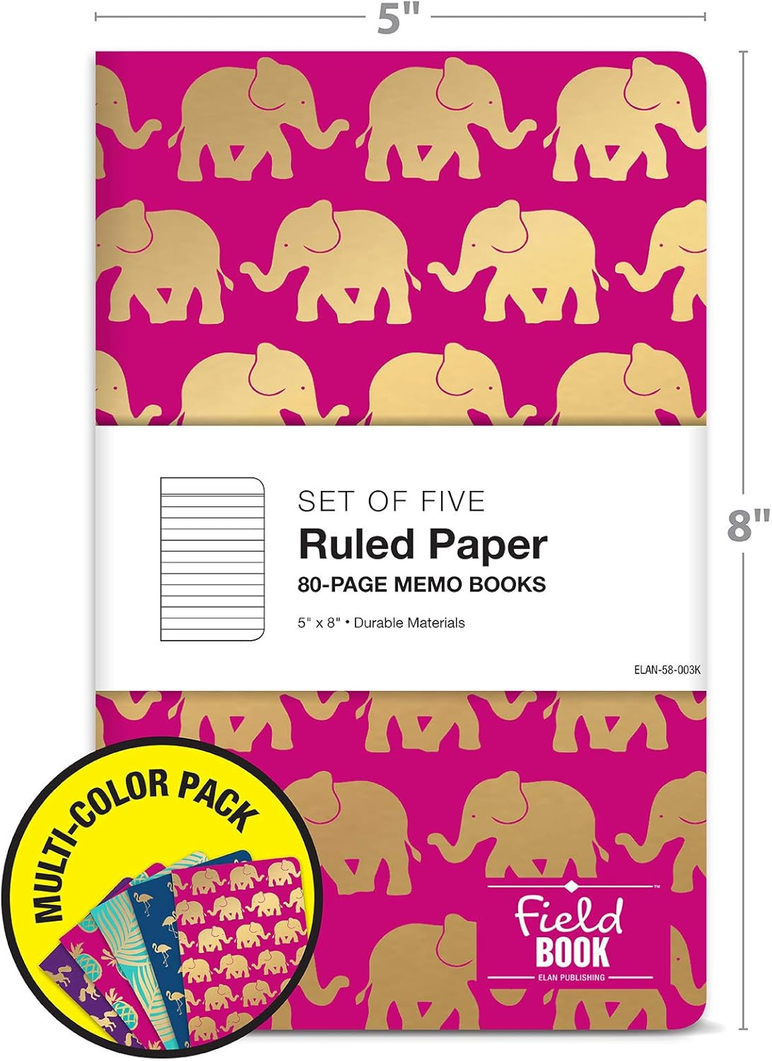 Field Notebook/Journal – Gold Foil Patterns – Lined Memo Book (5″x8″) – Pack of