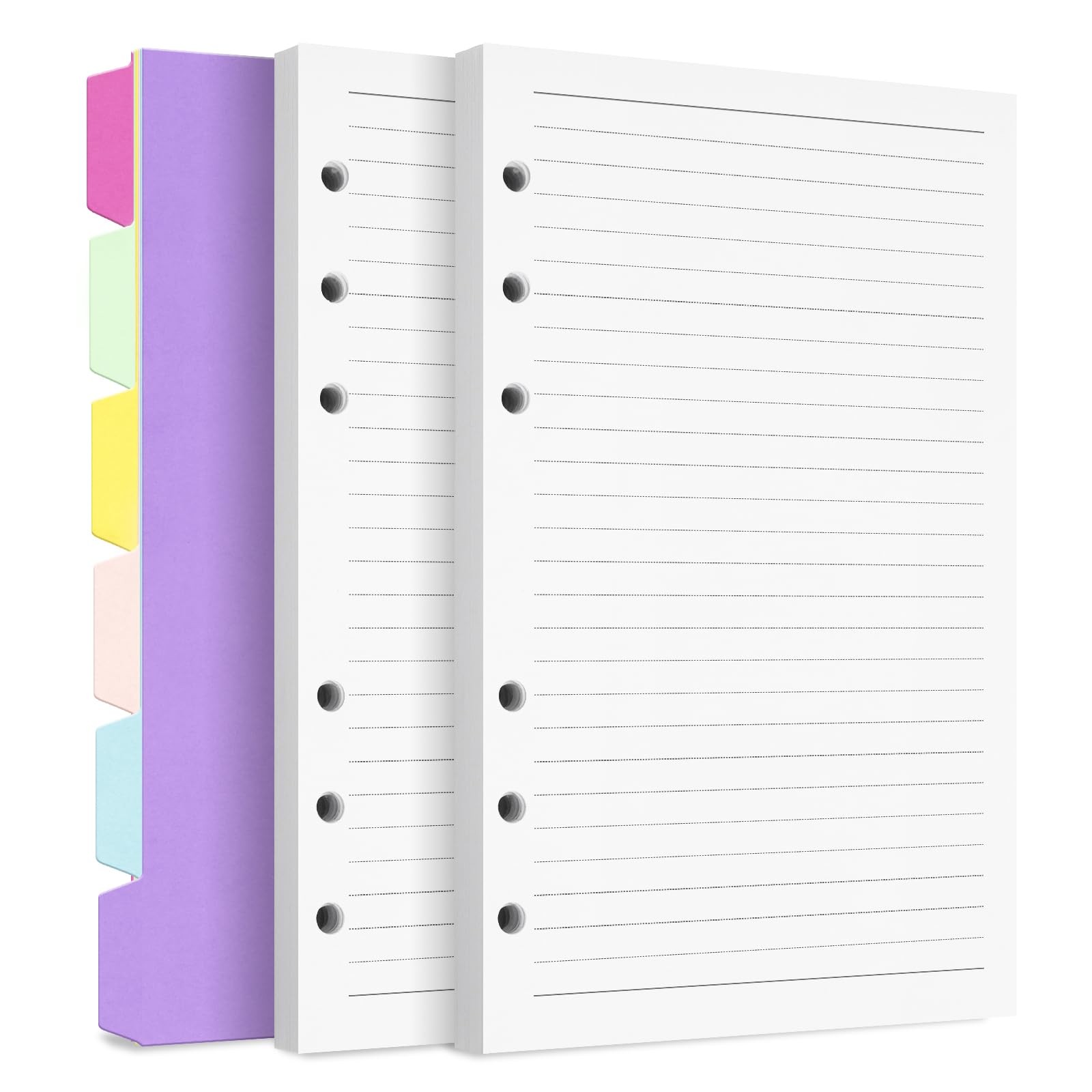 A5 Refill Paper Planner Inserts, 6-Hole Loose Leaf Paper, College A5, white