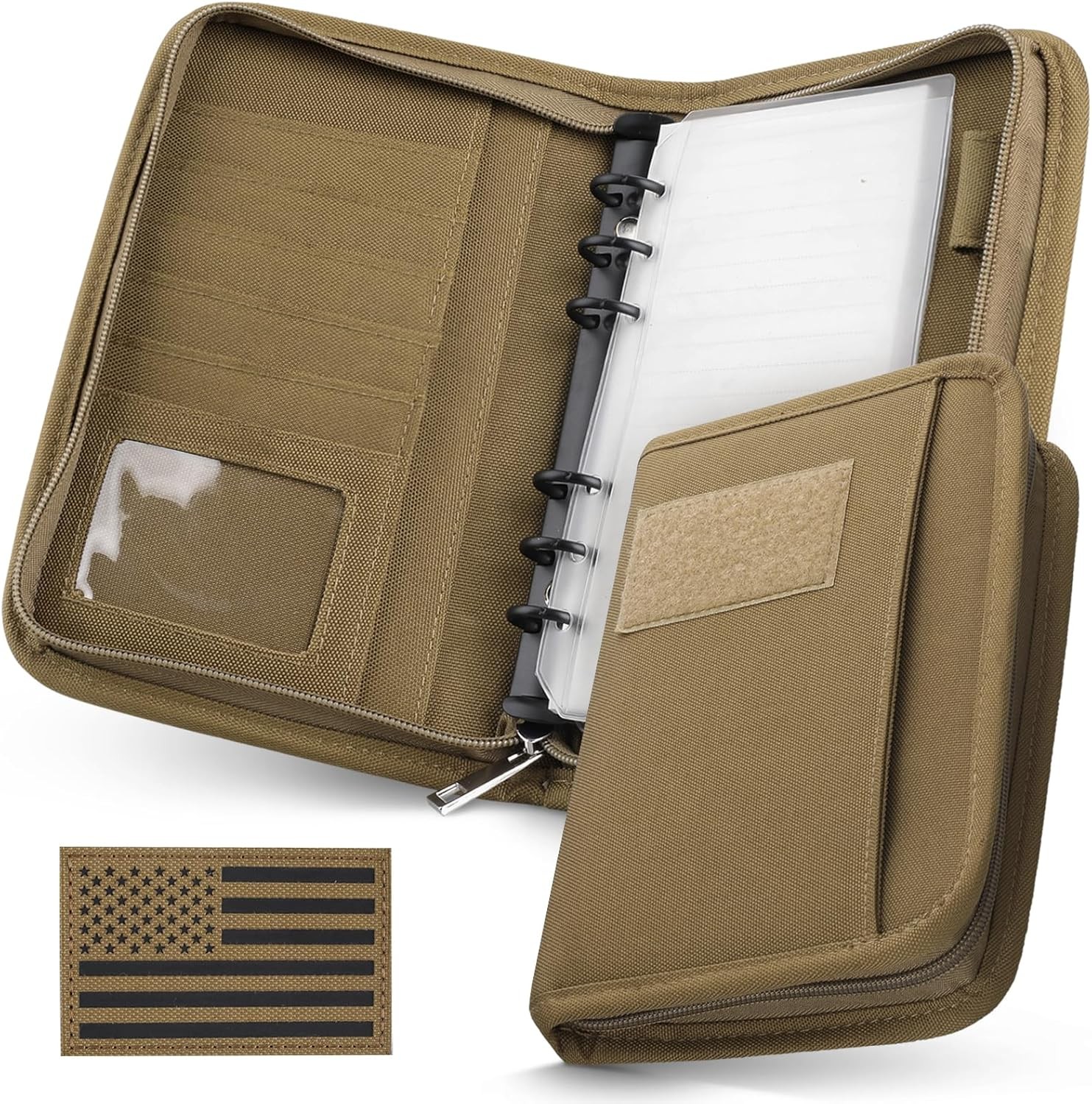 WYNEX Tactical Notebook Padfolio Ring A6（5.5 x 8.5 Inches), Khaki